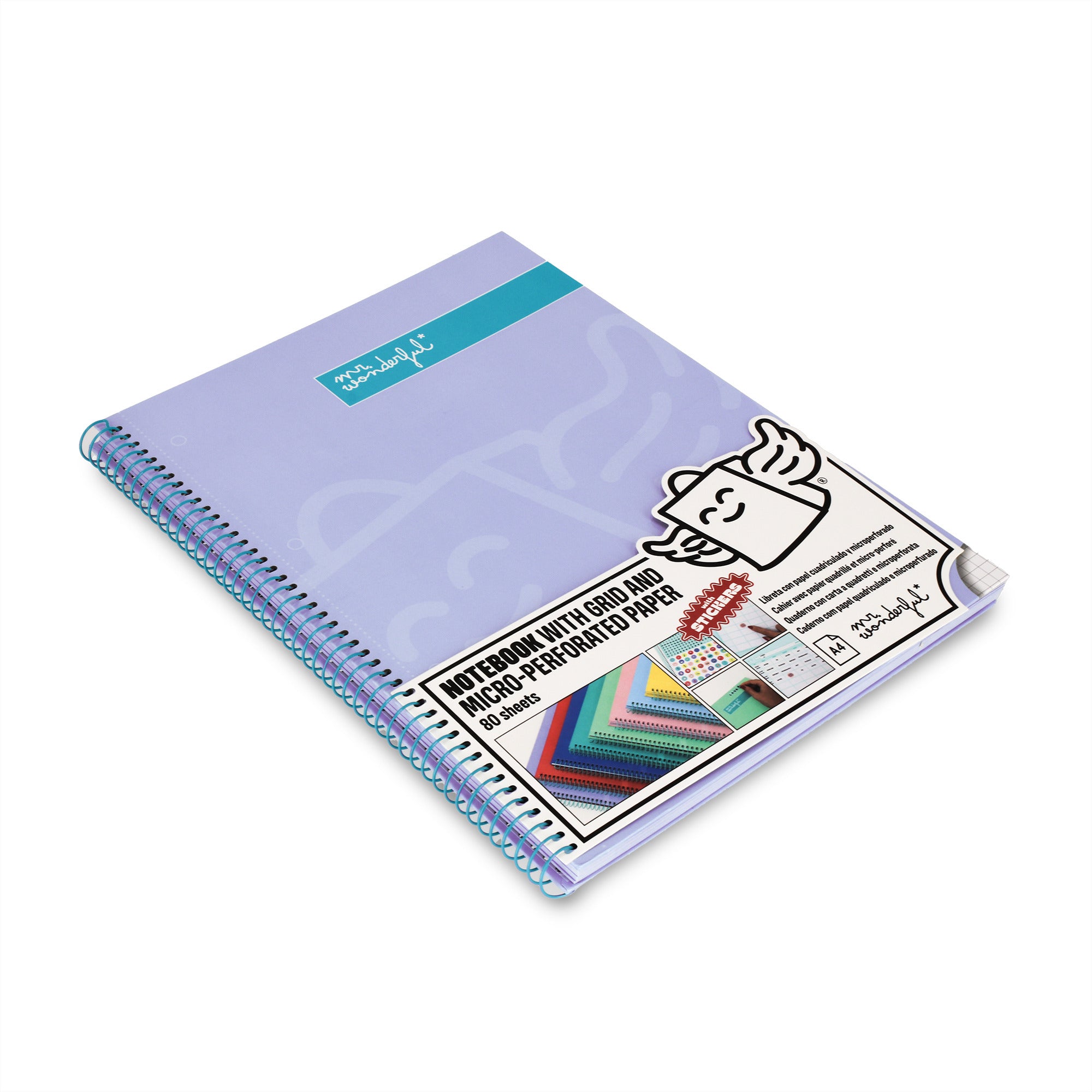 Lilac A4 notebook 80 sheets - Grid paper and micro-perforated