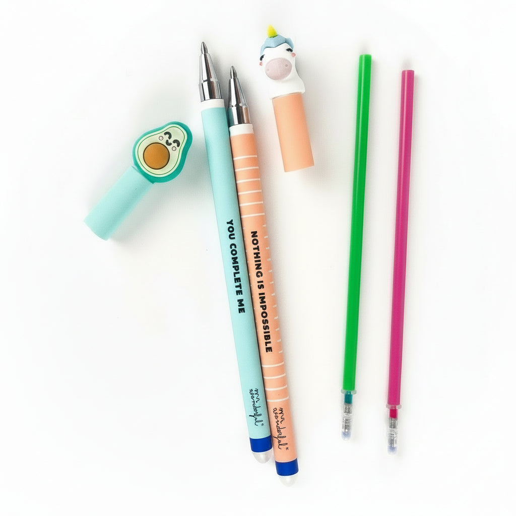 Bolis borrables Bo-Bo Mr. Wonderful aguacate y unicornio con recambios de tinta verde y rosa
