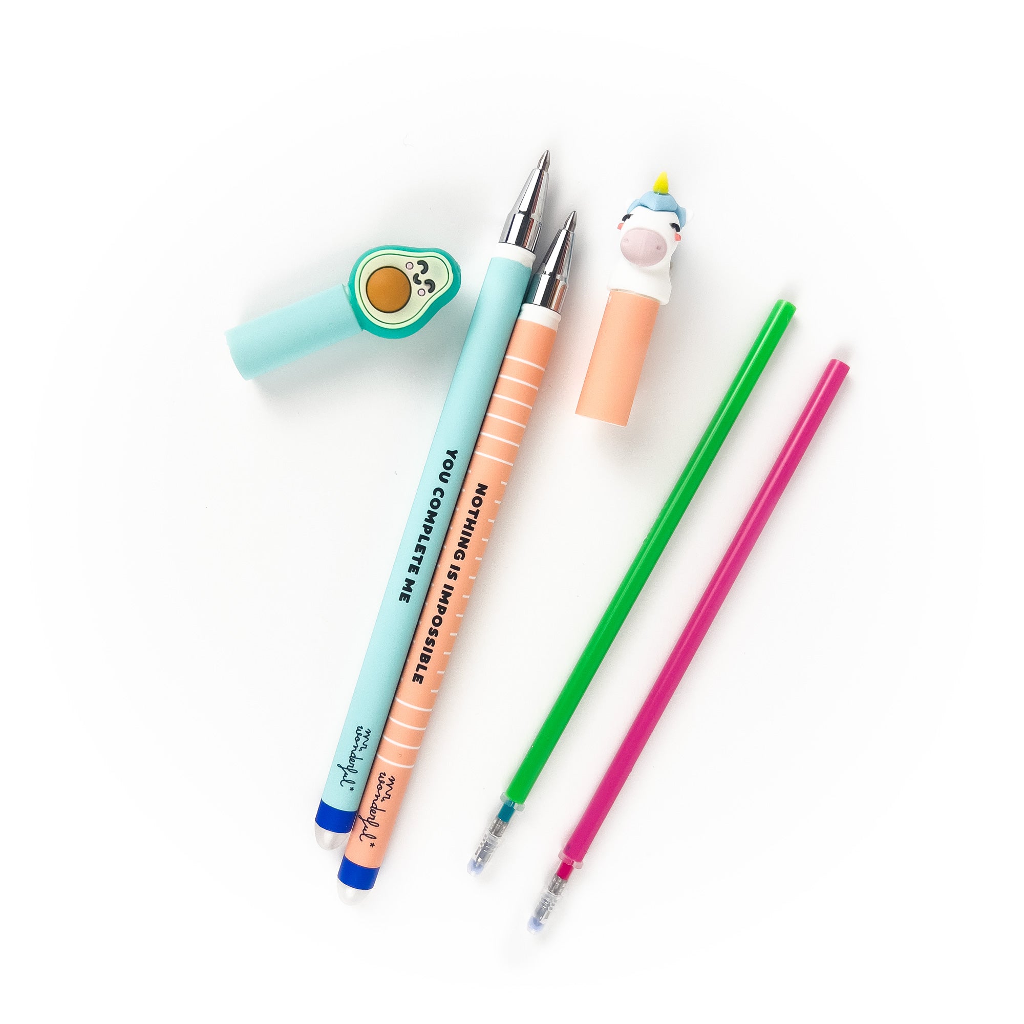 Set de 2 Bolis borrable Bo-Bo + 2 refills - Unicorn and Avocado