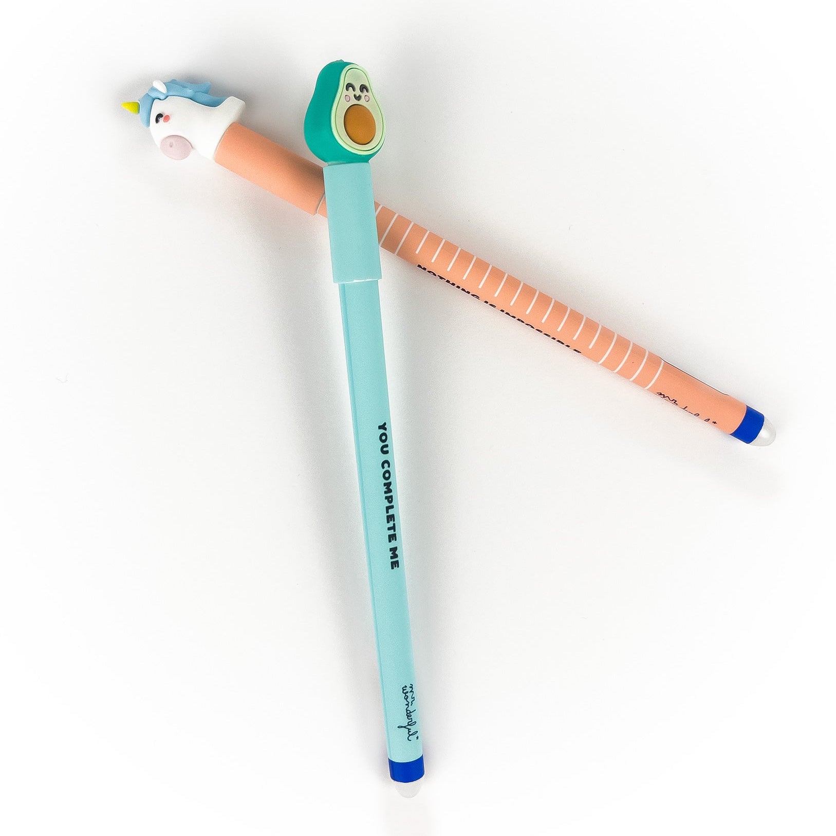 Bolis borrables Bo-Bo Mr. Wonderful aguacate y unicornio con mensaje y recambios de tinta verde y rosa