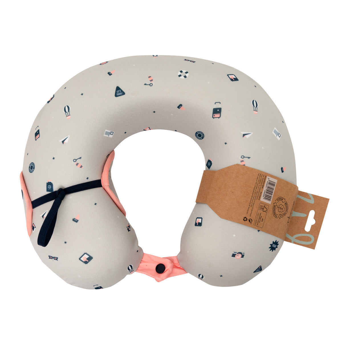 Travel pillow with sleep mask Grey - Flying to my dreams.