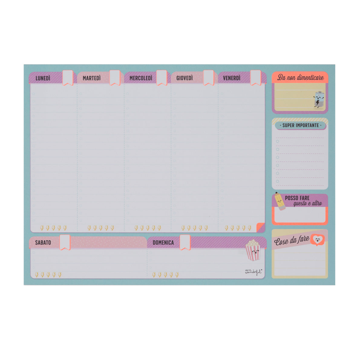 Organizzatore settimanale per raggiungere tutto quello che sogni