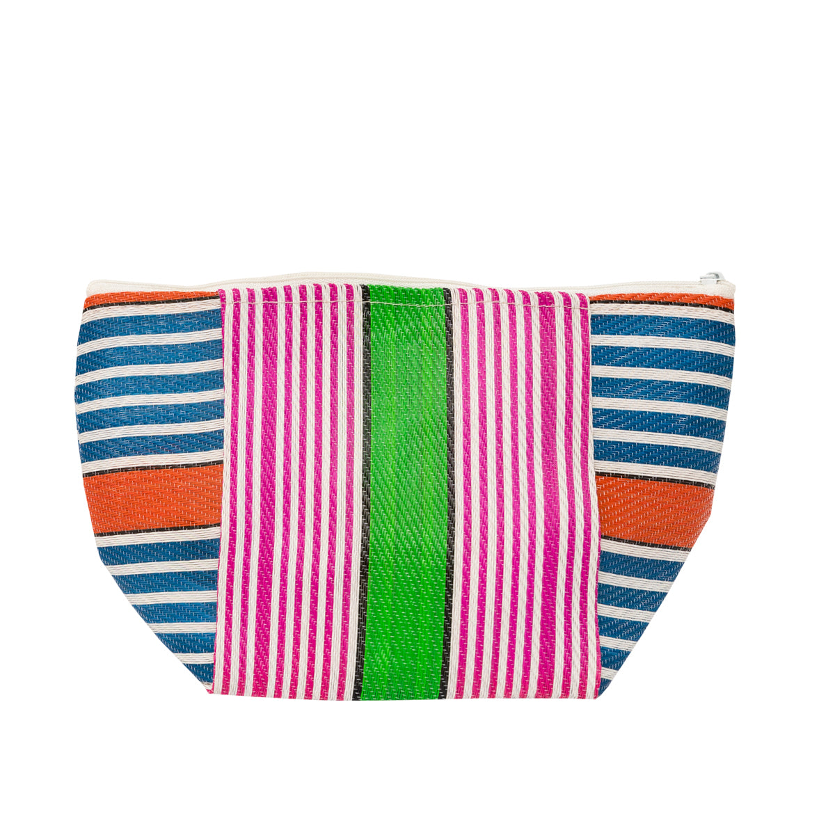 Striped beach toiletry bag – Orange, green and purple.