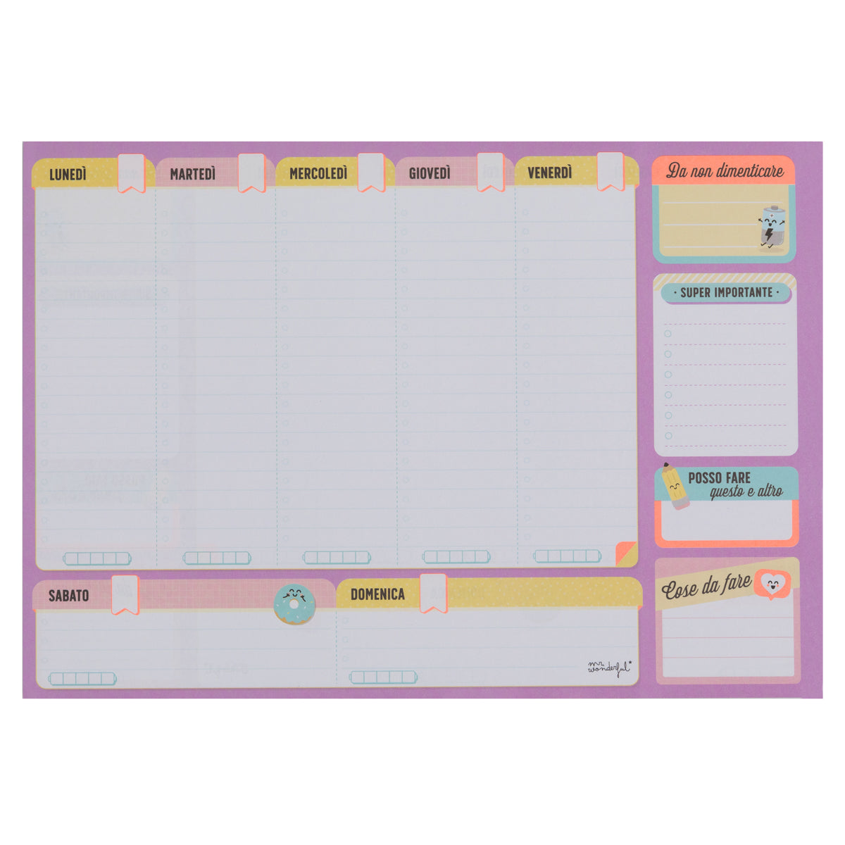 Organizzatore settimanale per raggiungere tutto quello che sogni