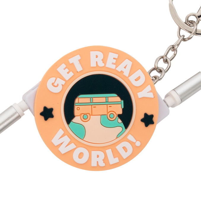 Llavero con cable cargador movil color naranja  - Get ready, world!