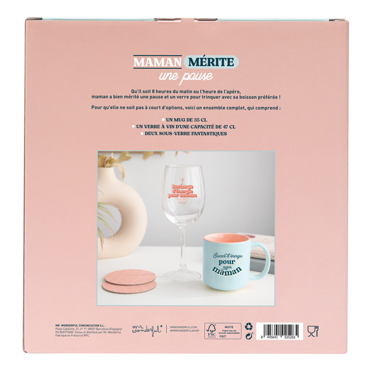 Set verre à vin + sous-verre + mug pour les mamans dont le jour préféré est le vendredi 