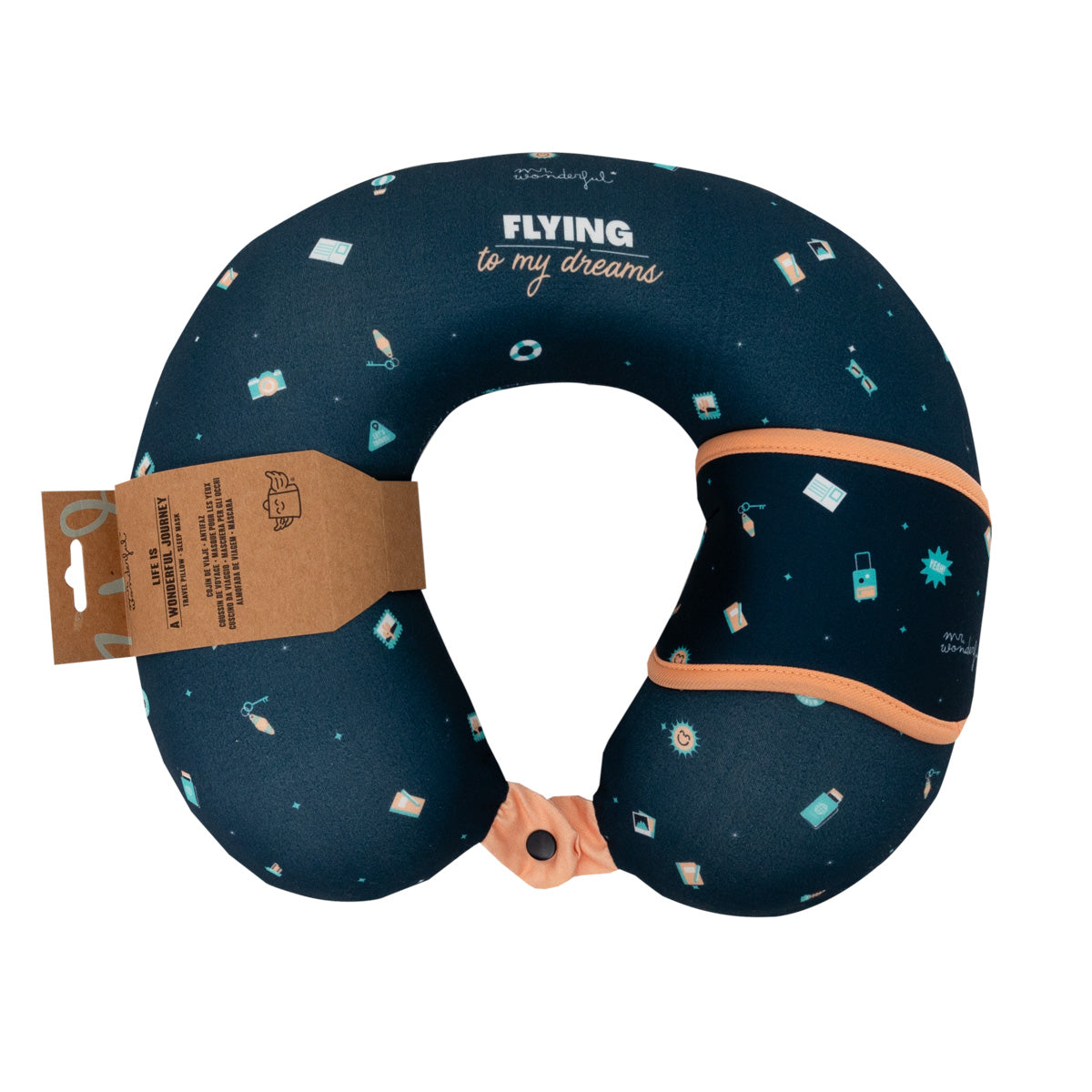 Travel pillow with sleep mask Blue - Flying to my dreams