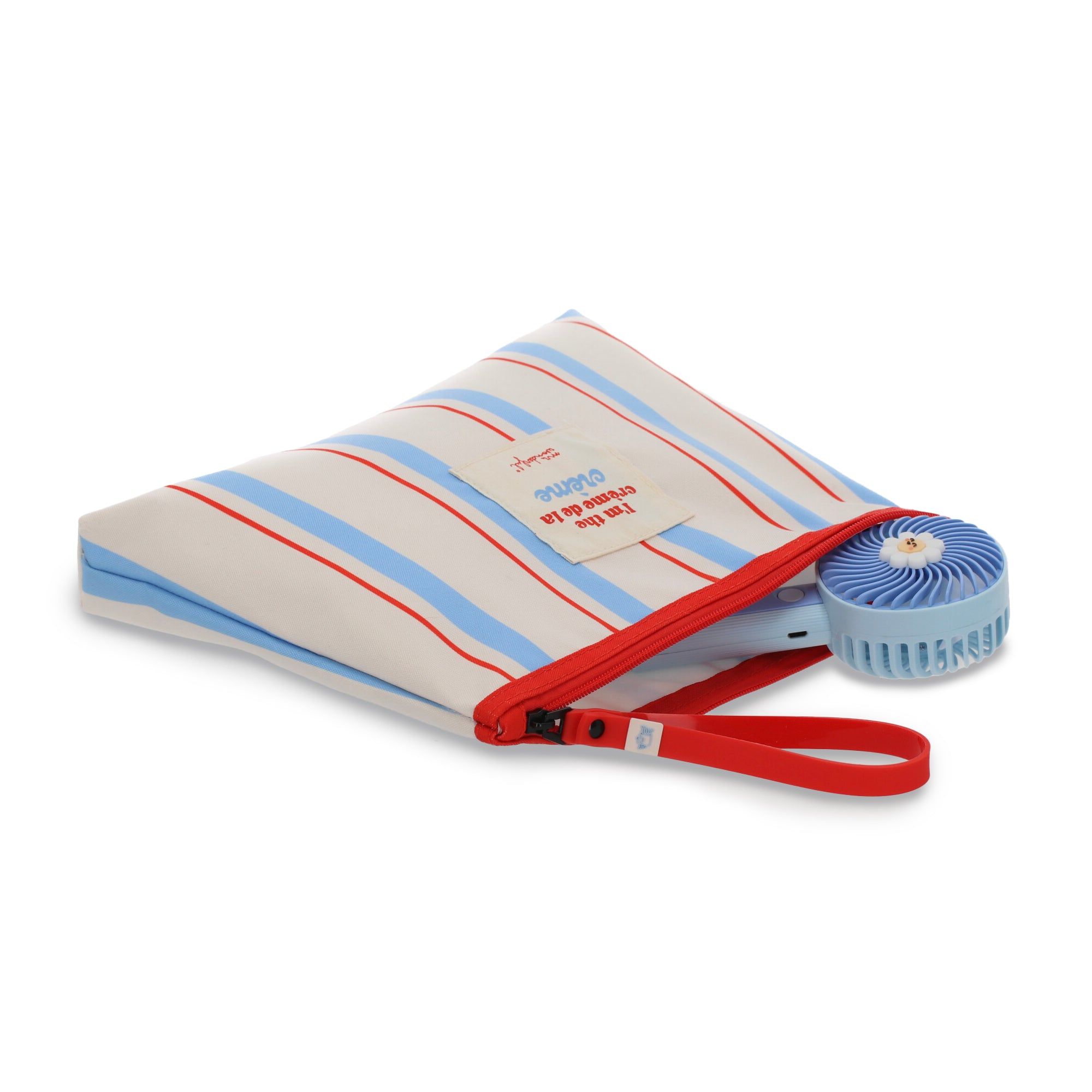 Waterproof toiletries bag blue, red and beige stripes - I'm the crème de la crème