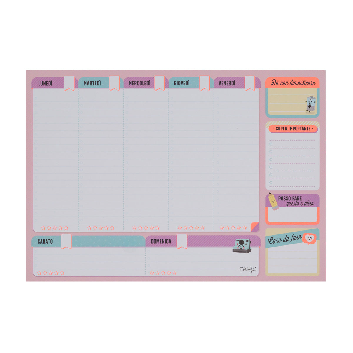 Organizzatore settimanale per raggiungere tutto quello che sogni
