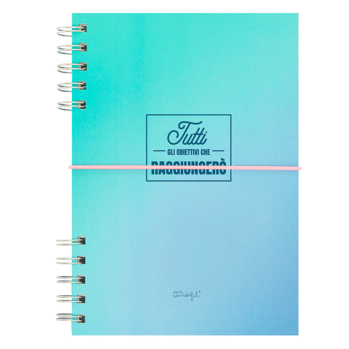 Quaderno A5 blu con messaggio in italiano Mr. Wonderful - Tutti gli obiettivi che raggiungerò