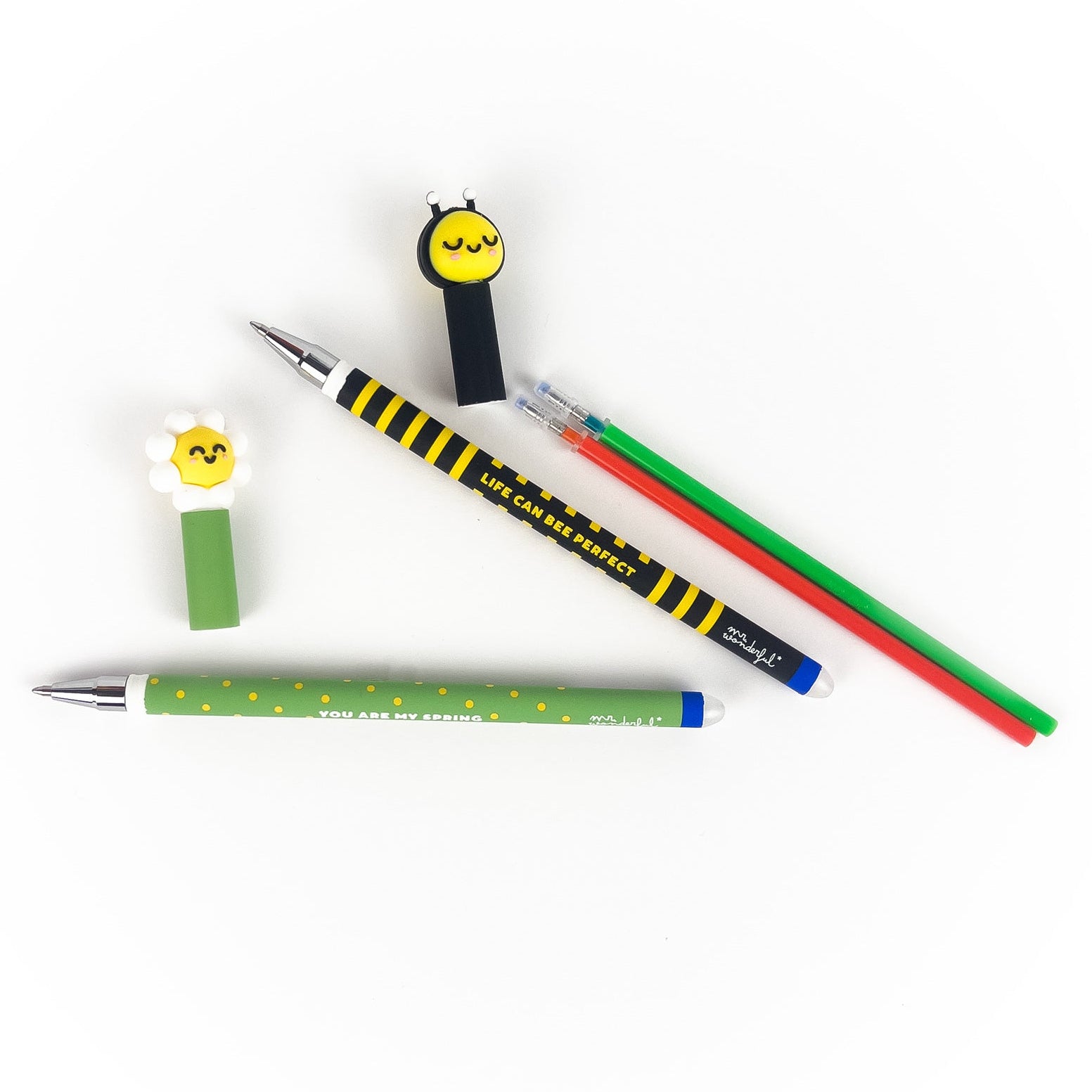 Set de bolis borrables Bo-Bo Mr. Wonderful abeja y margarita y dos recambios de tinta