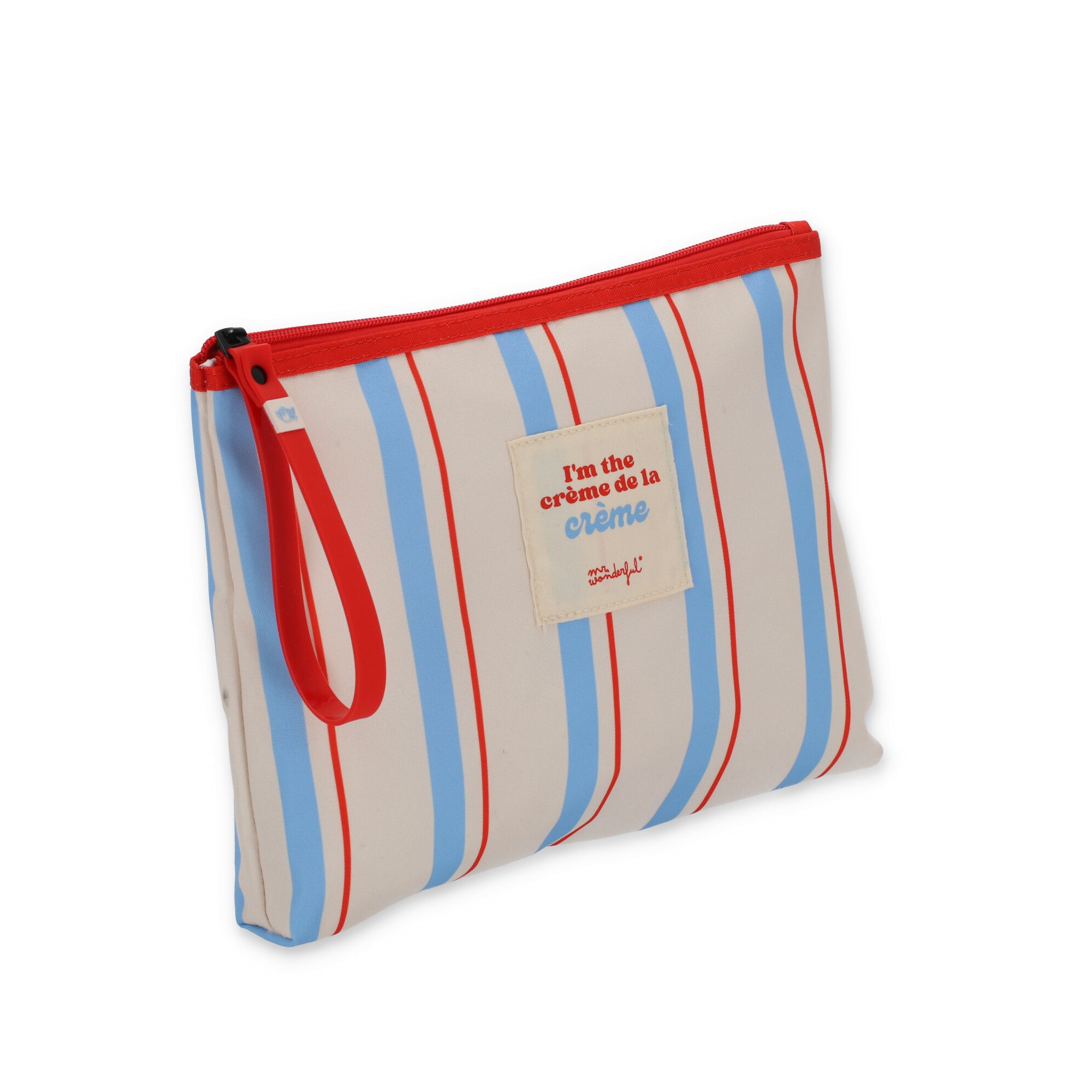 Waterproof toiletries bag blue, red and beige stripes - I'm the crème de la crème