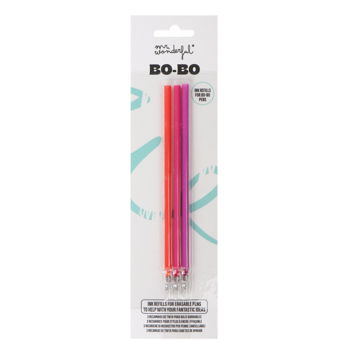 Pack de 3 recargas de tinta apagável para Bo-Bo - Laranja, rosa e lilás