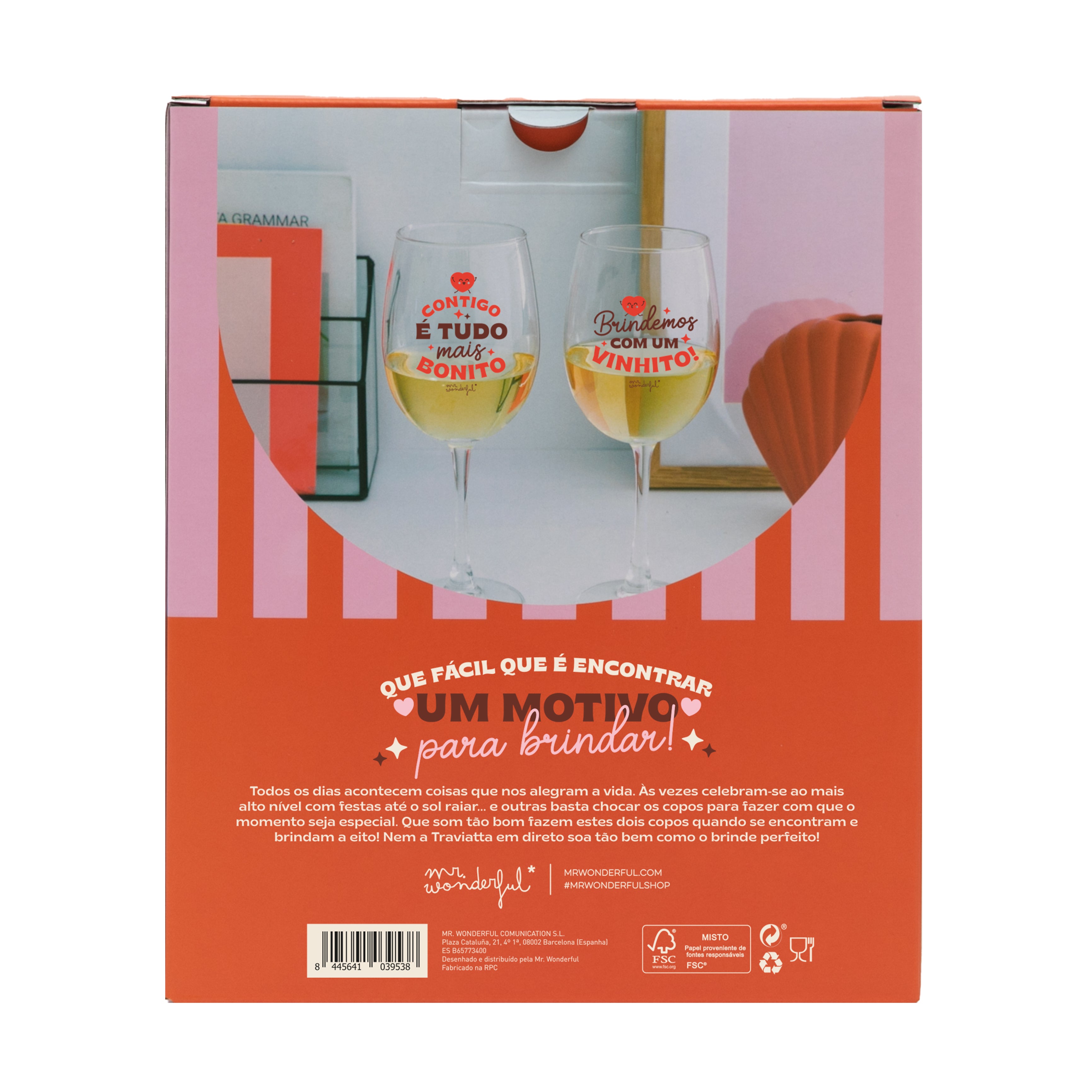 Kit de 2 copos de vinho - Contigo é tudo mais bonito. Brindemos com um vinhito!