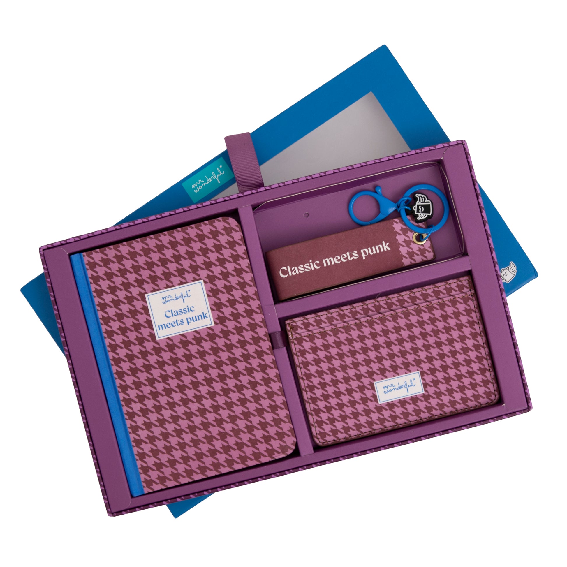 Set de papelería para regalar a mujeres estampado pata de gallo