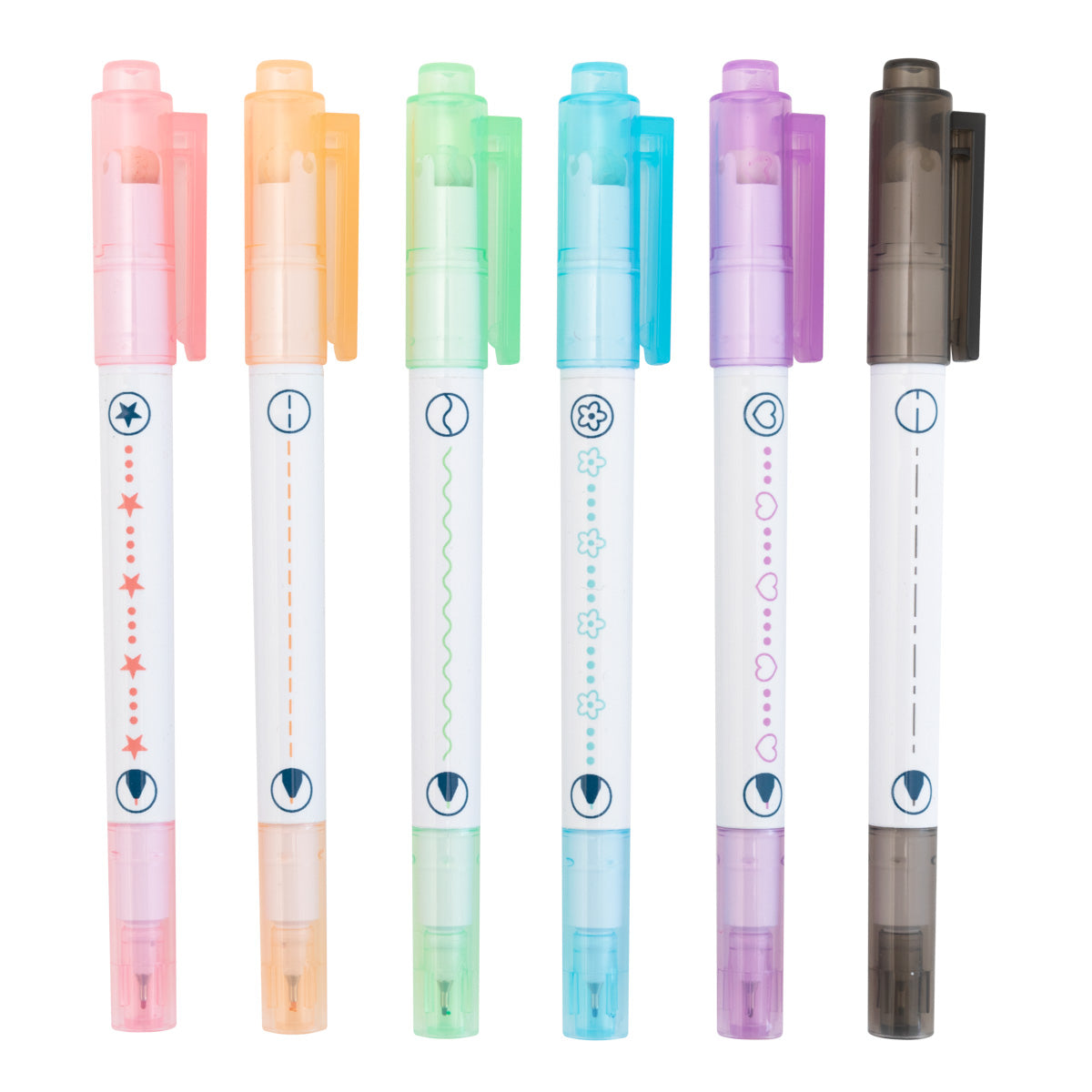 Lot de 6 stylos de couleur avec tampon - Créez votre propre magie 