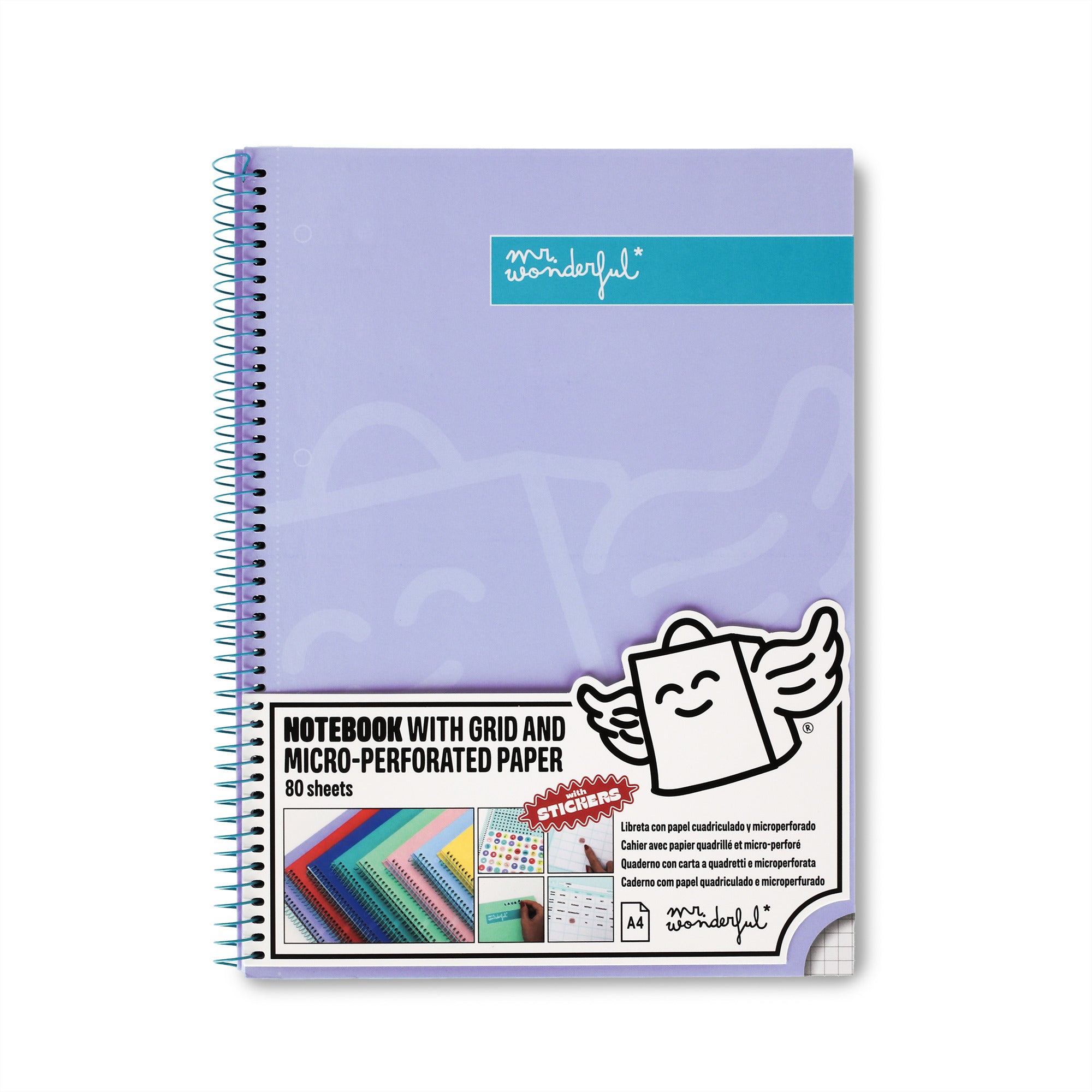 Lilac A4 notebook 80 sheets - Grid paper and micro-perforated