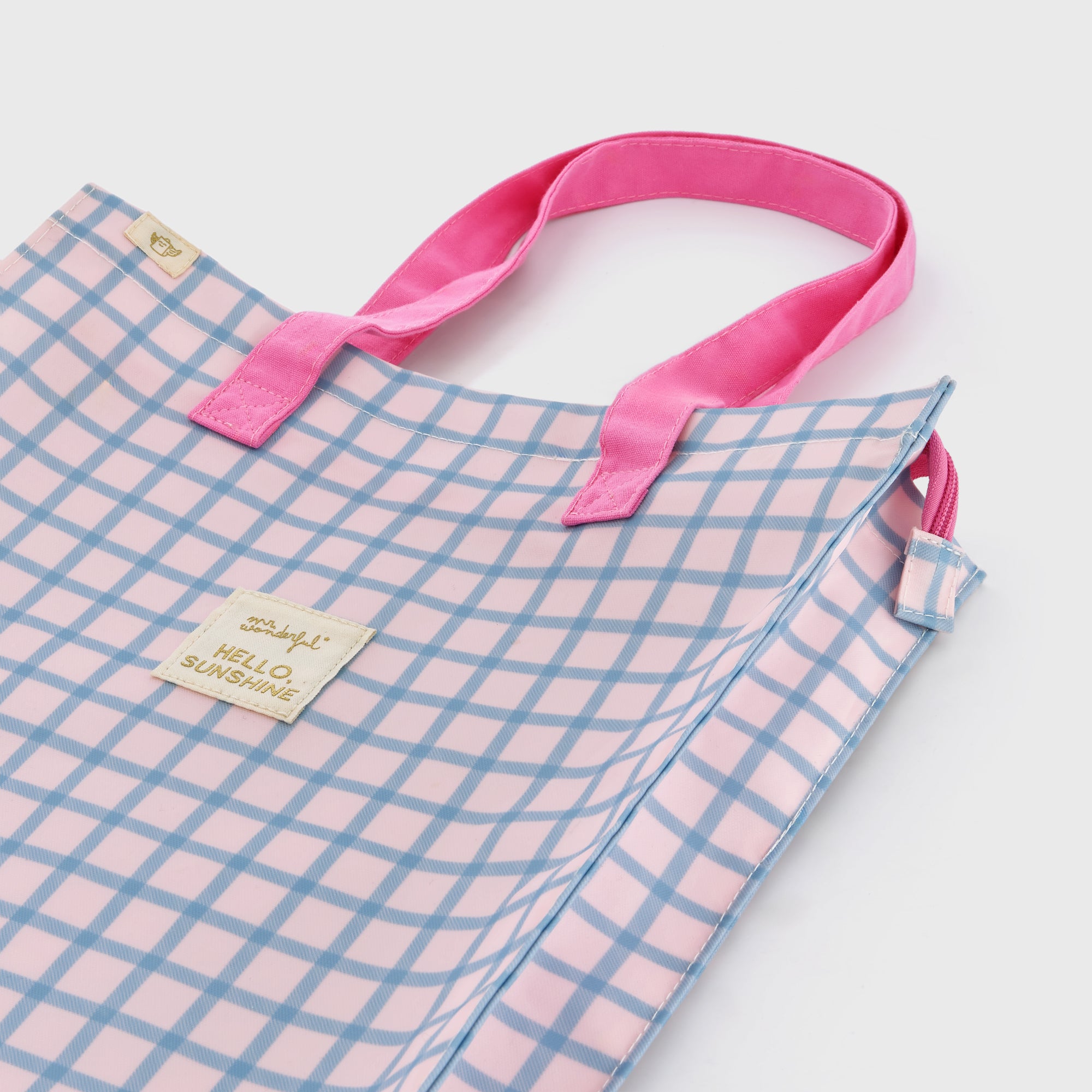 Tote bag blue and pink squares - Hello, sunshine!