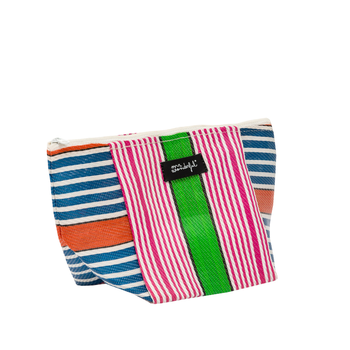 Striped beach toiletry bag – Orange, green and purple.