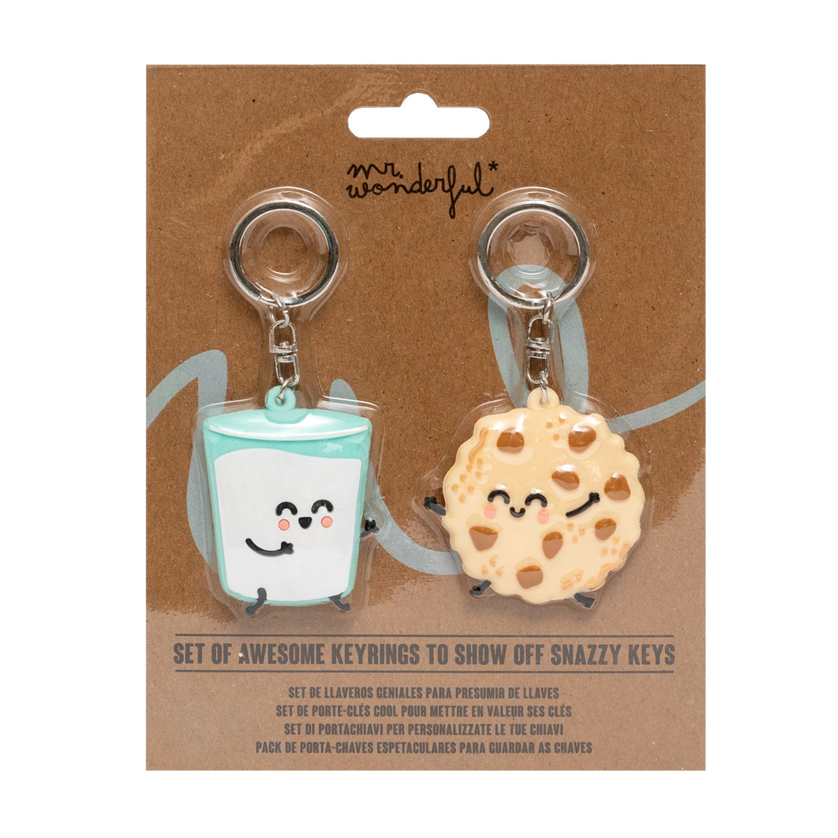 Set of 2 keyrings - Glass of milk and cookie