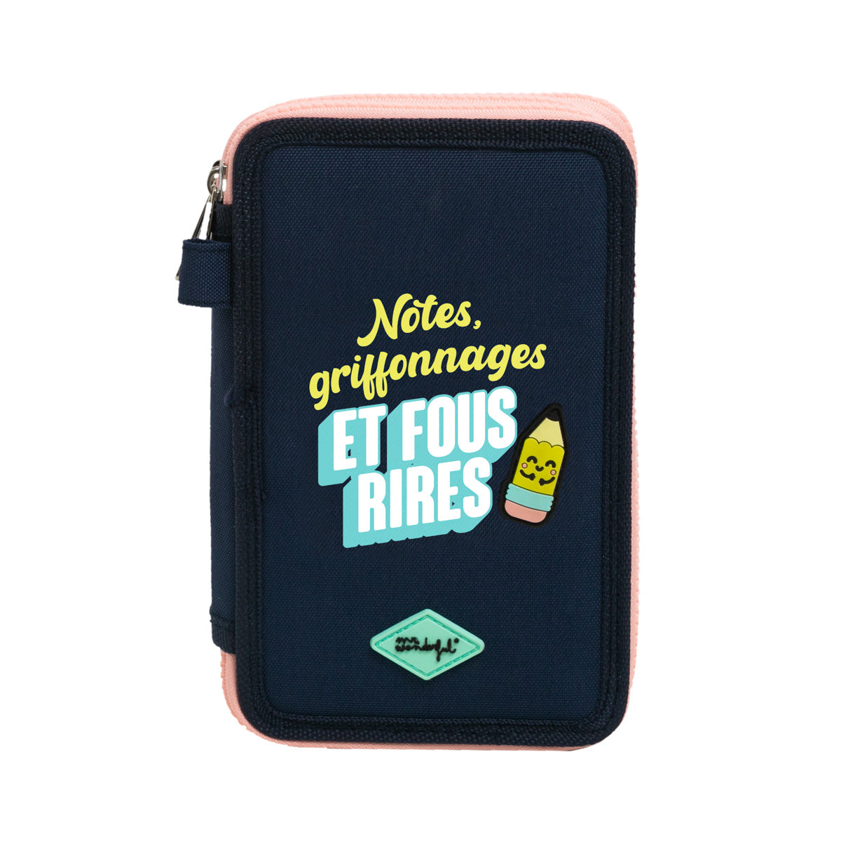 Trousse scolaire complète à 3 compartiments - Notes, griffonnages et quatre rires 