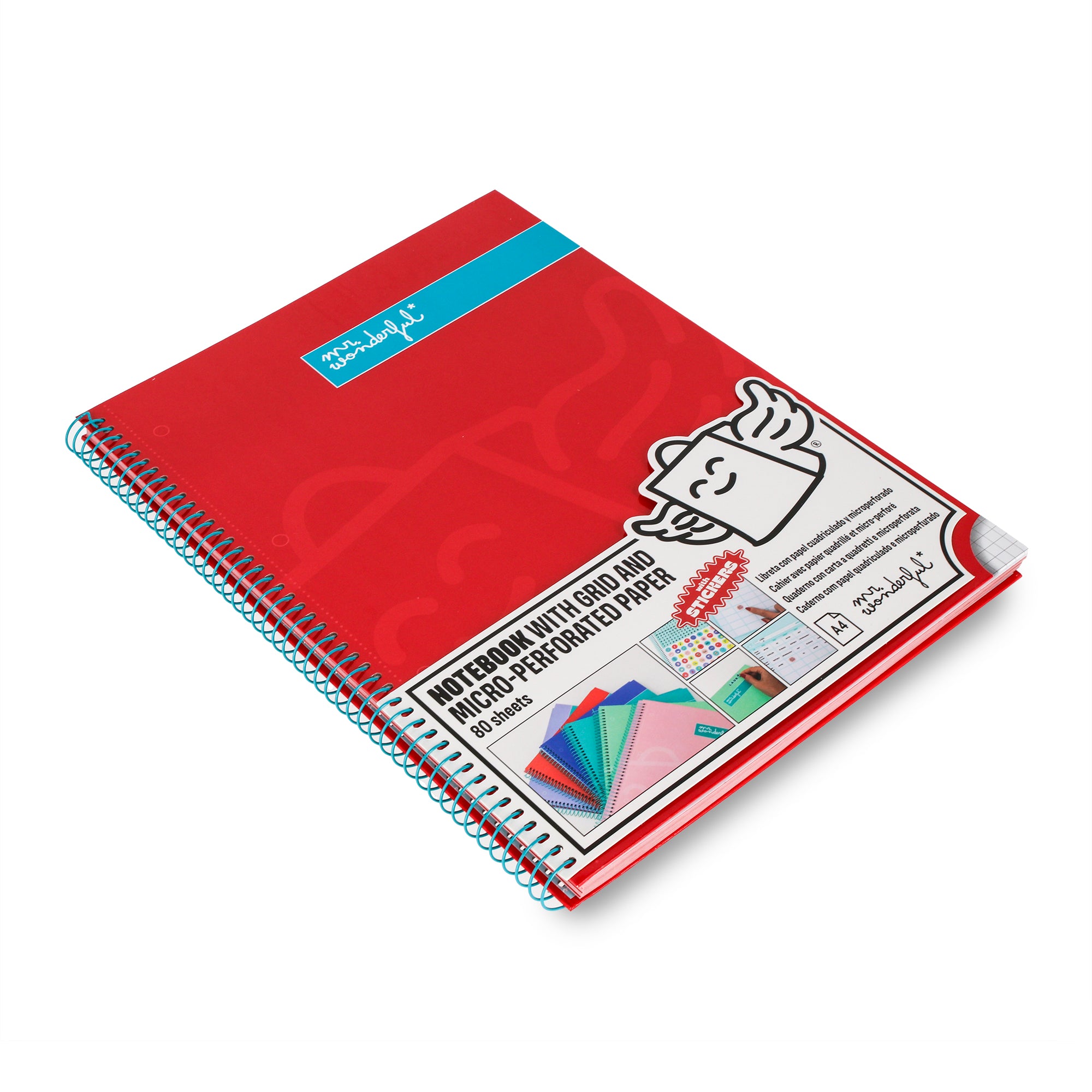 Libreta A4 roja 80 sheets - Grid paper and micro-perforated