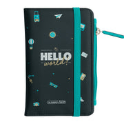 Funda de pasaporte azul con frase Mr. Wonderful - Hello world!