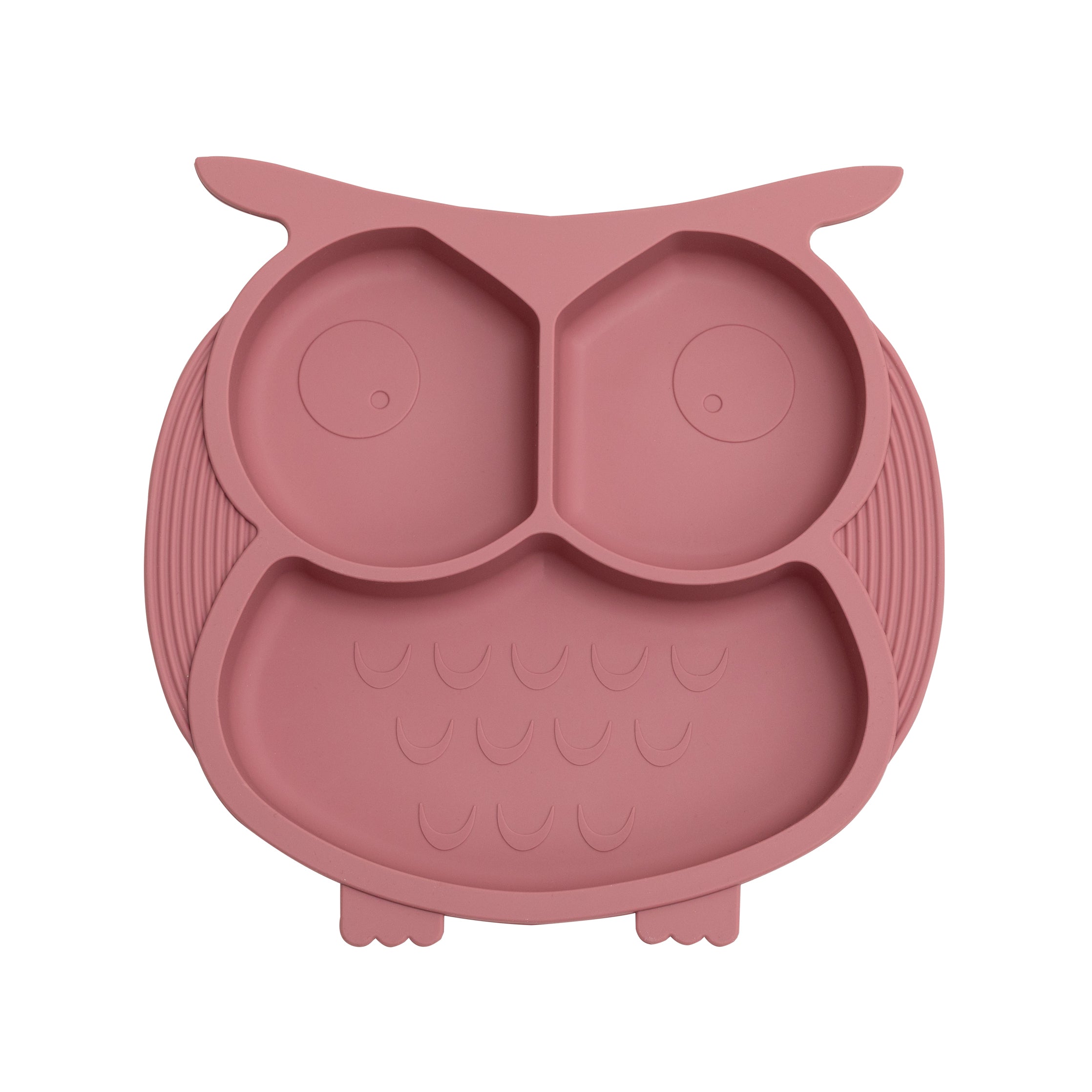 Silicone baby plate with suction cup - Pink owl