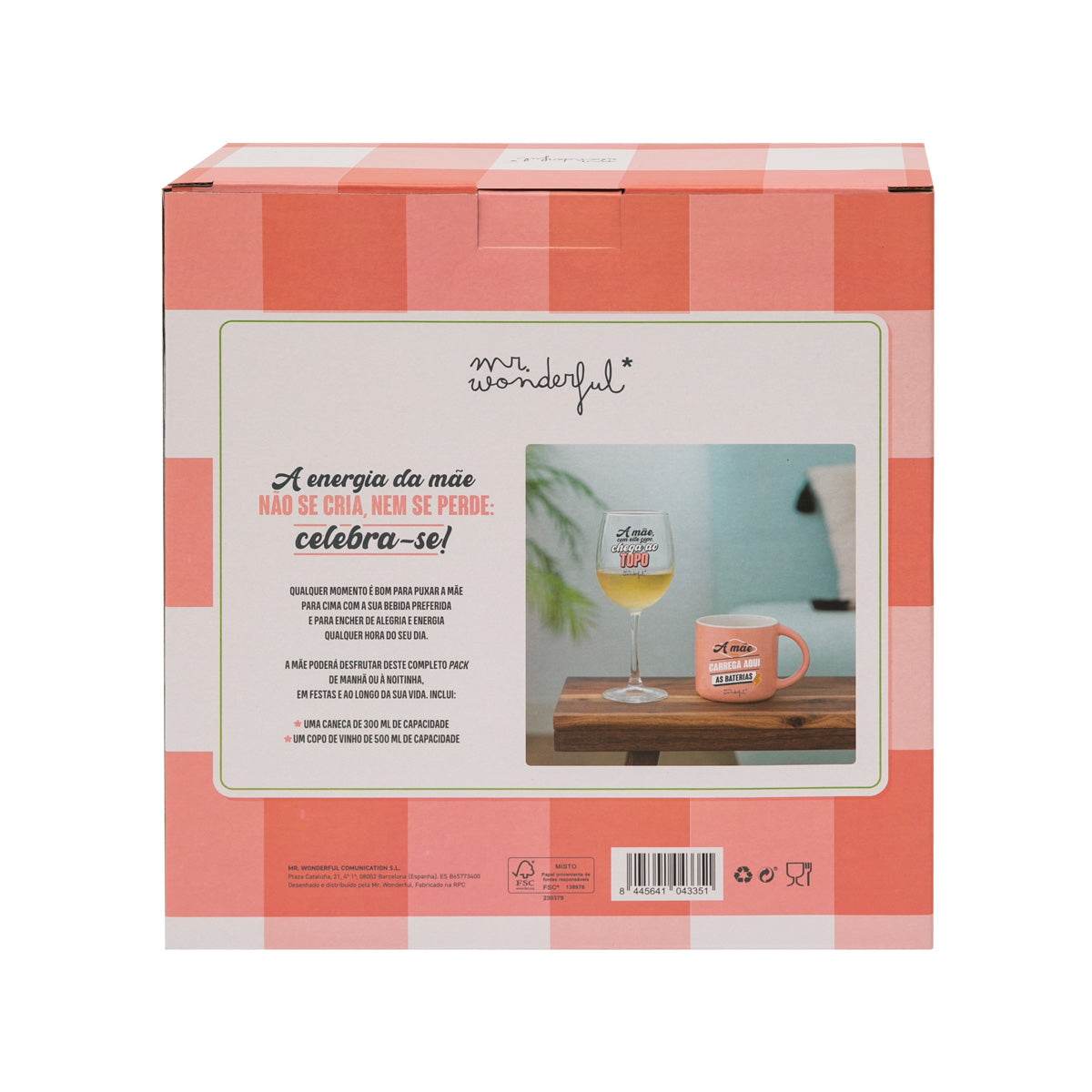 Pack de copo de vinho + caneca para essas mães que andam sempre cheias de alegria.