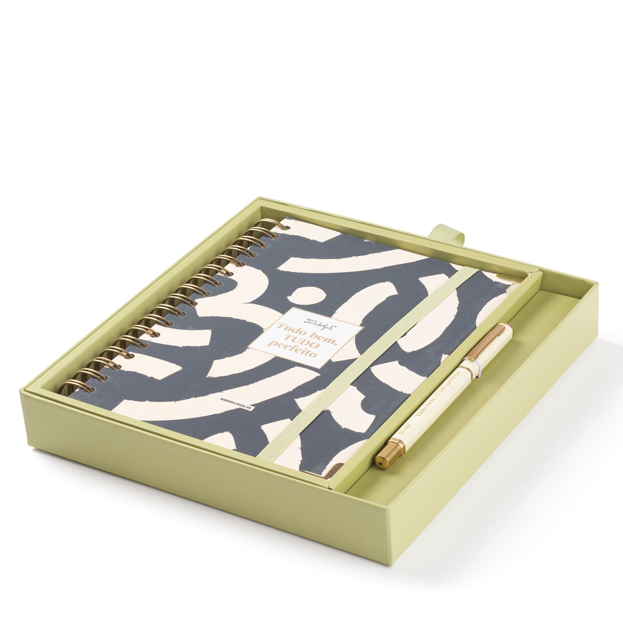 Conjunto de Agenda Office 2025-26 Diária + caneta - Tudo bem, tudo perfeito