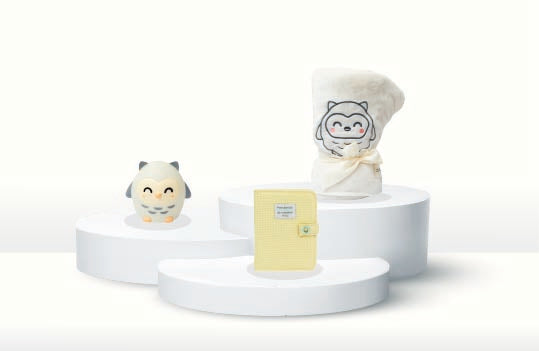 Pack Bebé búho - Portadocumentos familiar + manta para bebé + luz quitamiedos nocturna