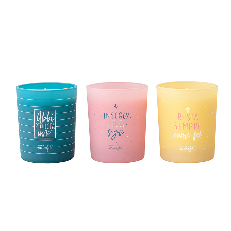 Set di tre candele profumate con messaggi in italiano Mr. Wonderful per brillare come non mai