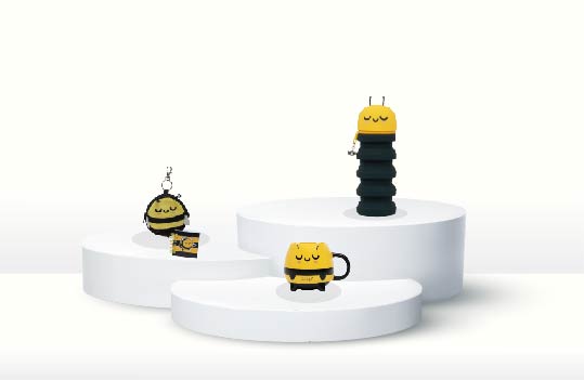 Pack Wonder World abeja - Estuche de silicona extensible + monedero llavero + taza 3D