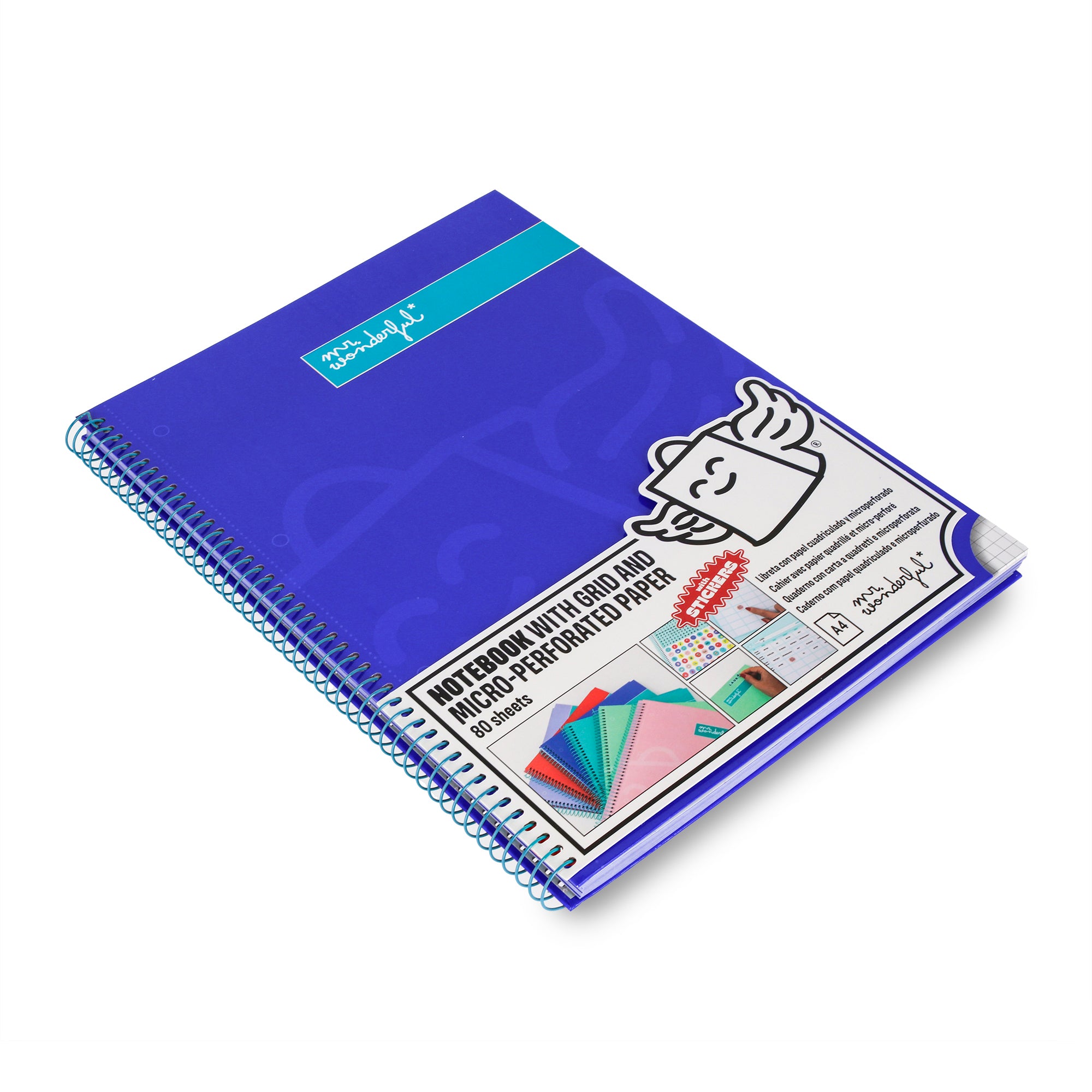 Libreta A4 azul 80 sheets - Grid paper and micro-perforated