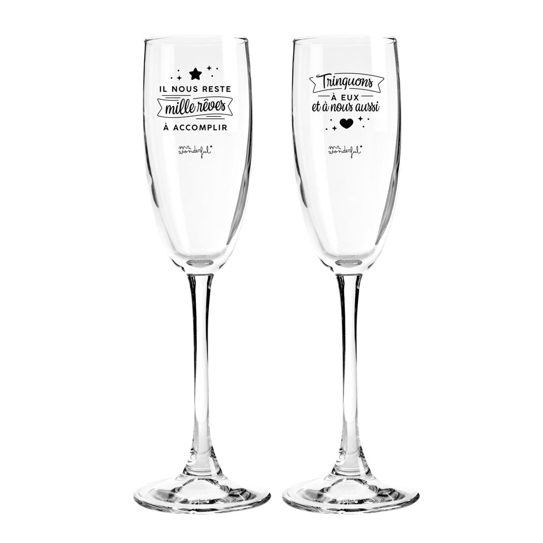 Set de 2 coupes à champagne avec messages d'amour en français Mr. Wonderful pour mariages pour trinquer à deux