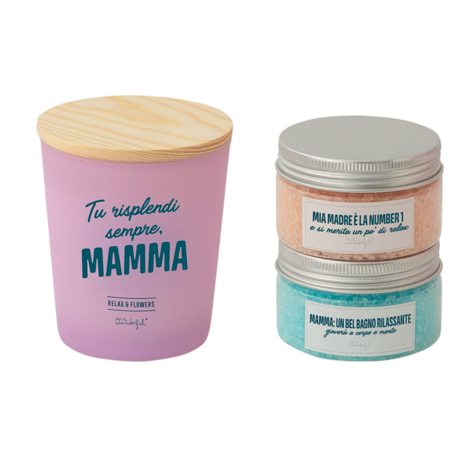 Sali da bagno + candela con messaggio per le mamme in italiano Mr. Wonderful Festa della Mamma - Kit di coccole per mamma
