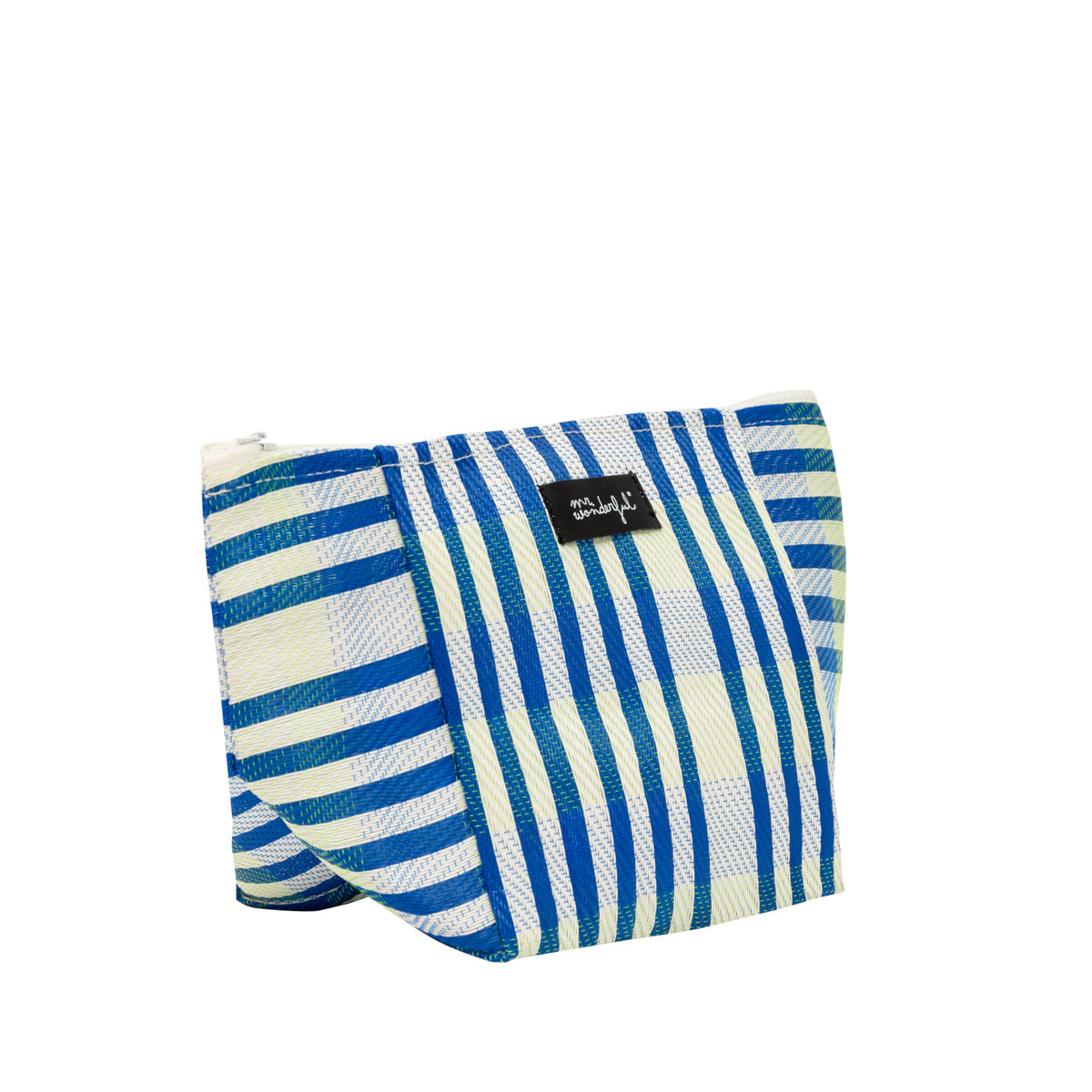 Striped beach toiletry bag – Blue and white.