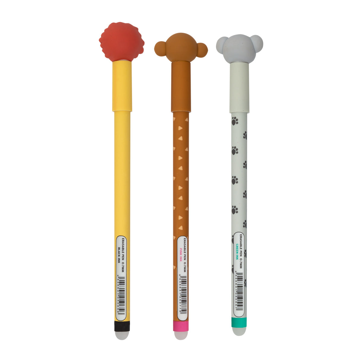 Set of 3 erasable pens for unforgettable notes - Lion, monkey and koala.