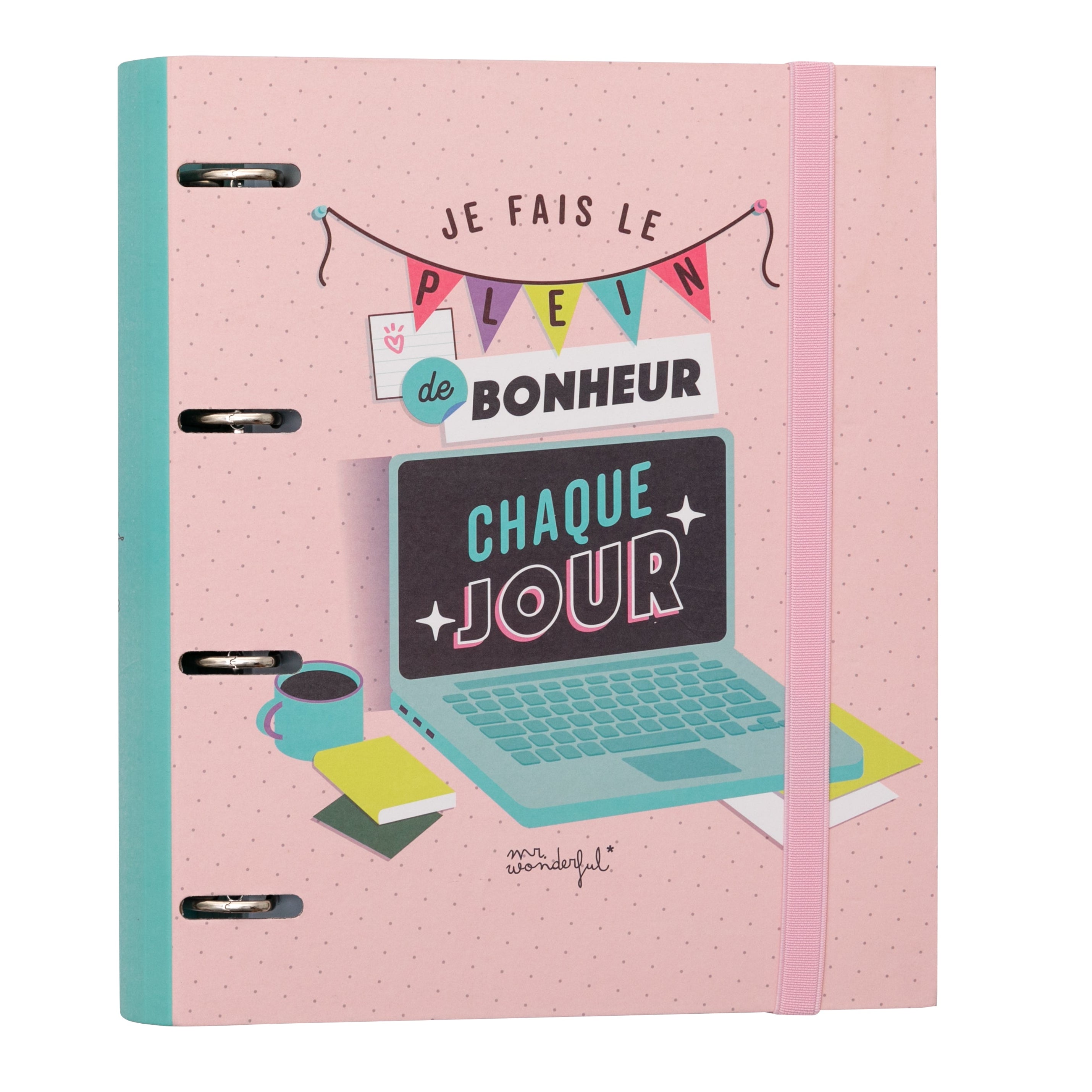 Classeur à anneaux scolaire avec message en français Mr. Wonderful - Je fais le plein de bonheur chaque jour