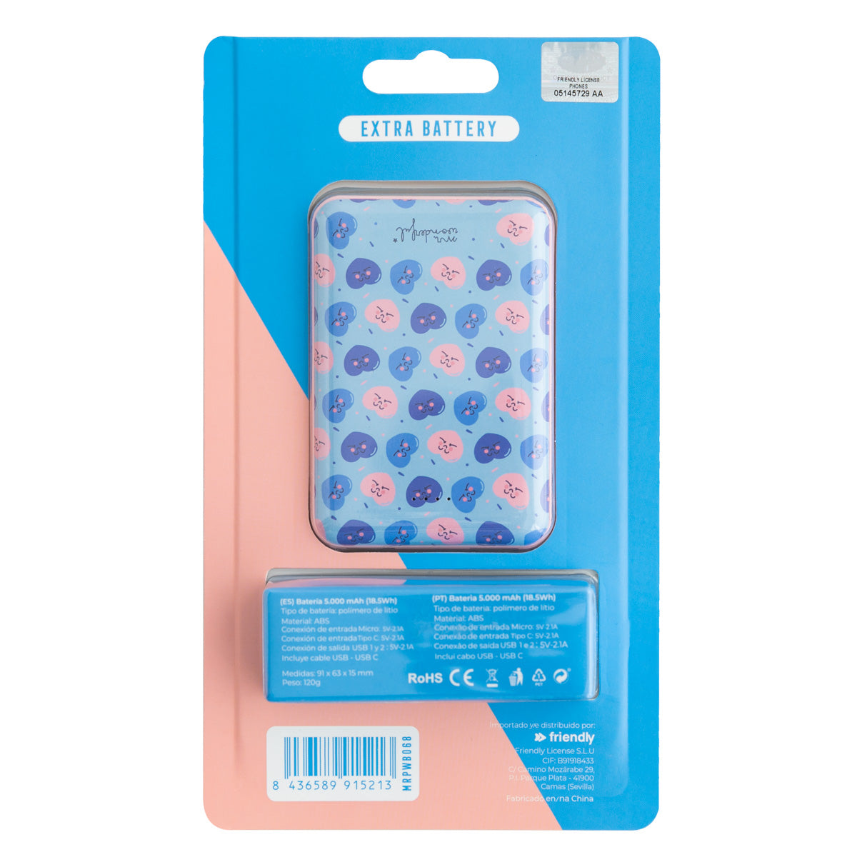 Power bank 5000 mAh - Hearts