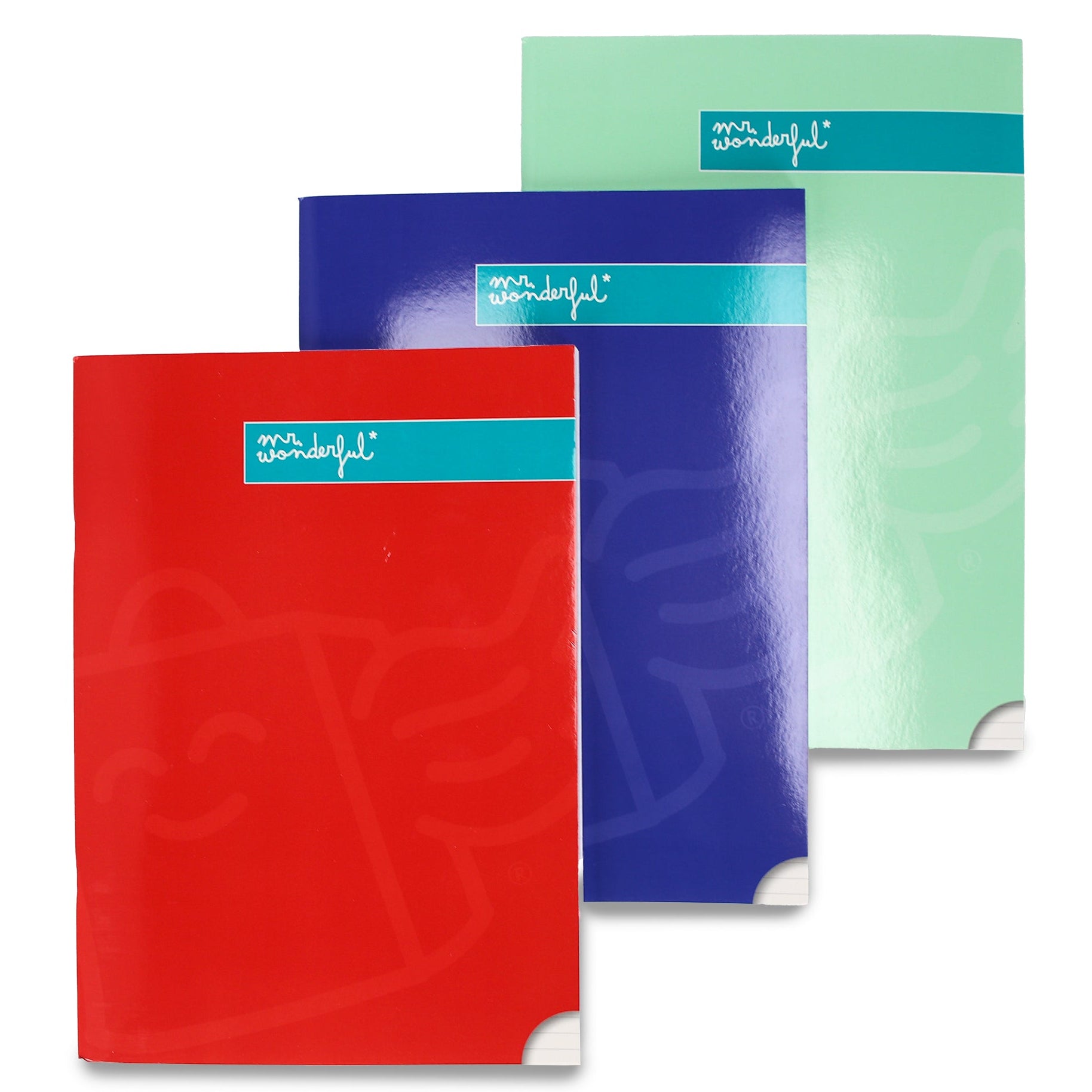 Libretas A4 Mr. Wonderful básicas rojo, azul y verde 48 hojas pautadas
