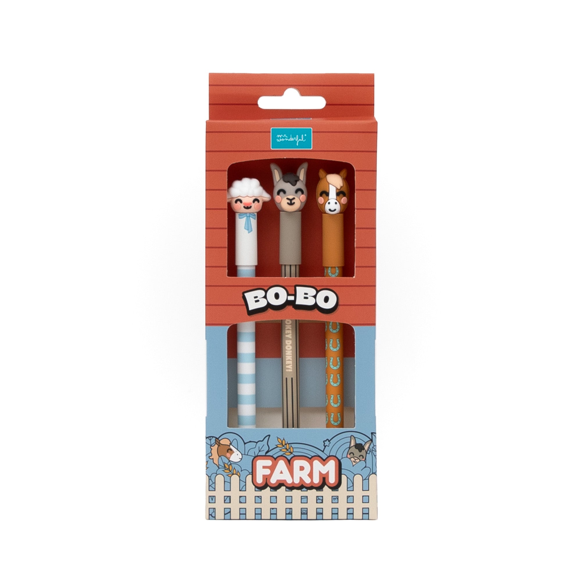 Set de 3 bolis borrables Bo-Bo Granja- Oveja, burro y caballo