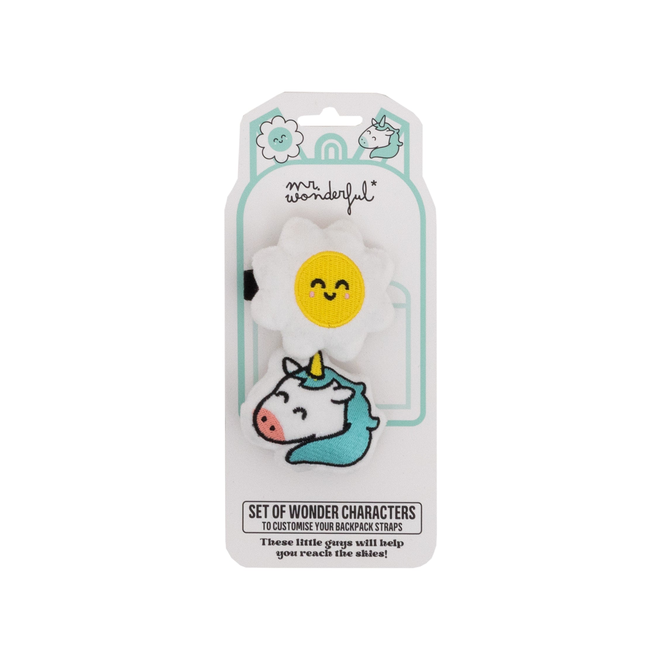 Personajes Mr. Wonderful de peluche para personalizar las asas de la mochila escolar