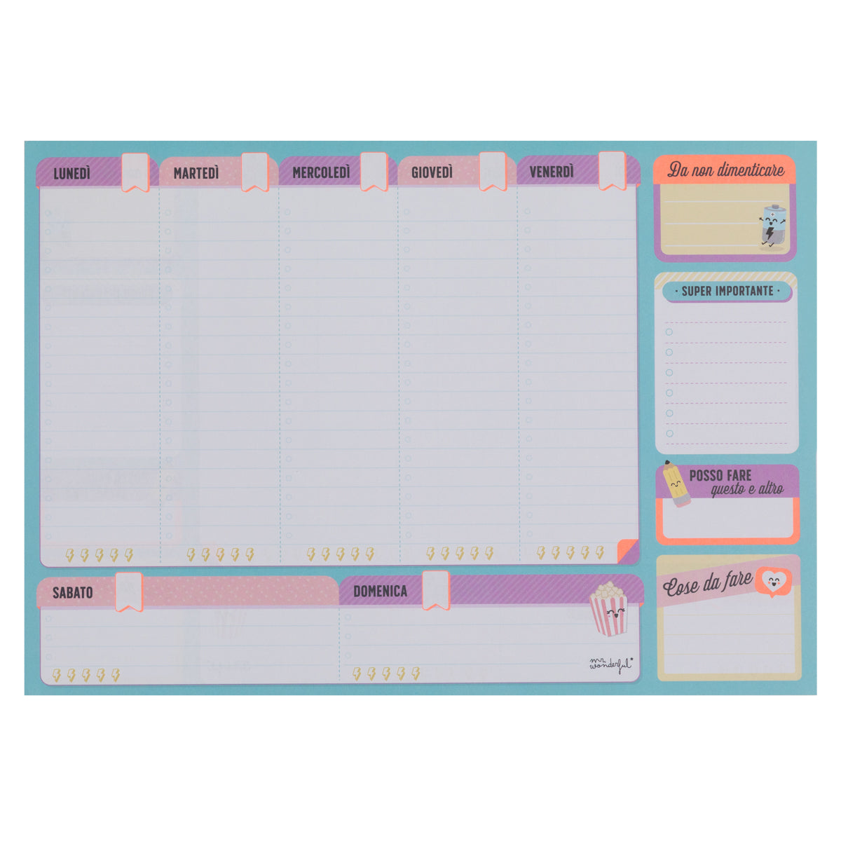 Organizzatore settimanale per raggiungere tutto quello che sogni