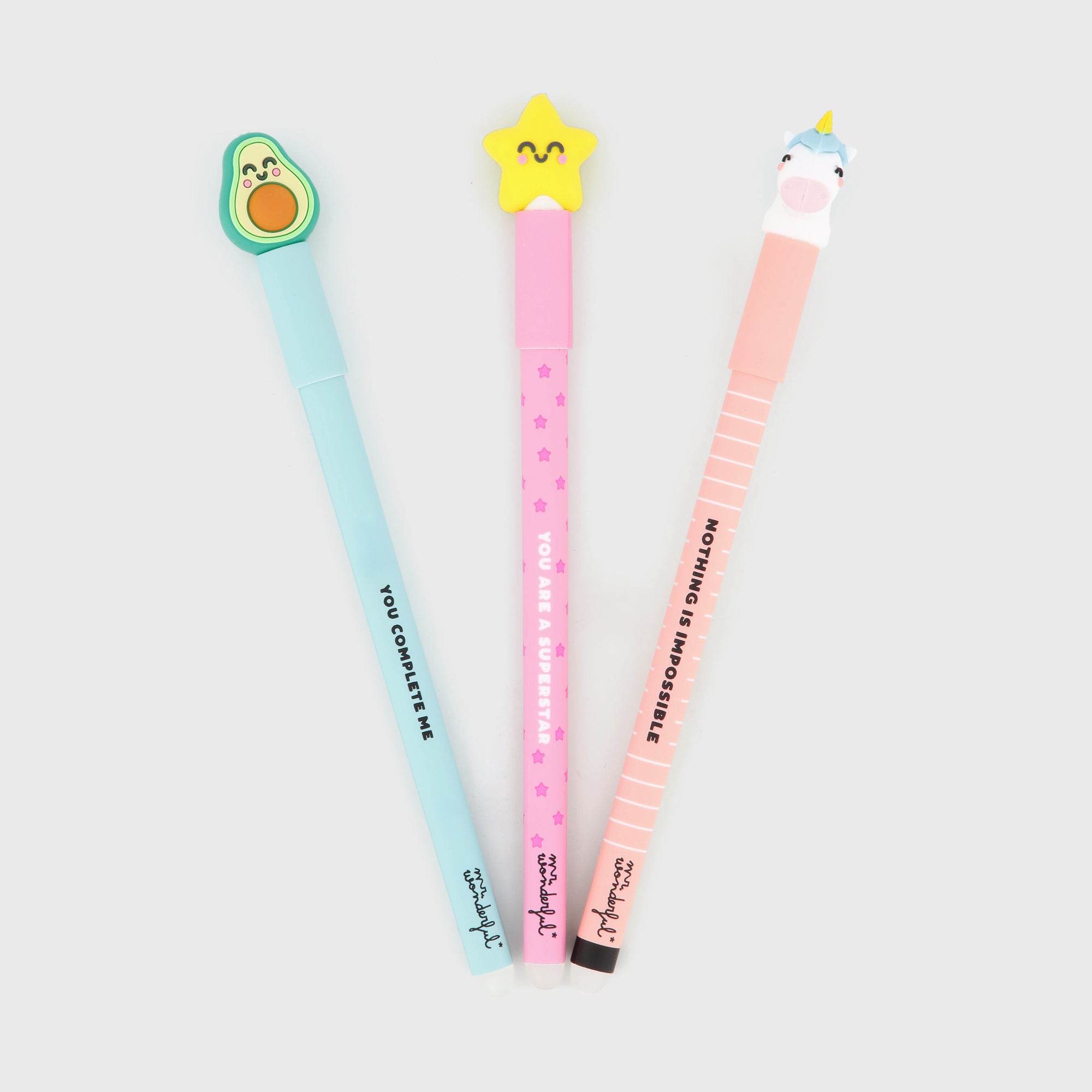 Coffret de stylos effaçables Bo-Bo : Étoile, avocat et licorne