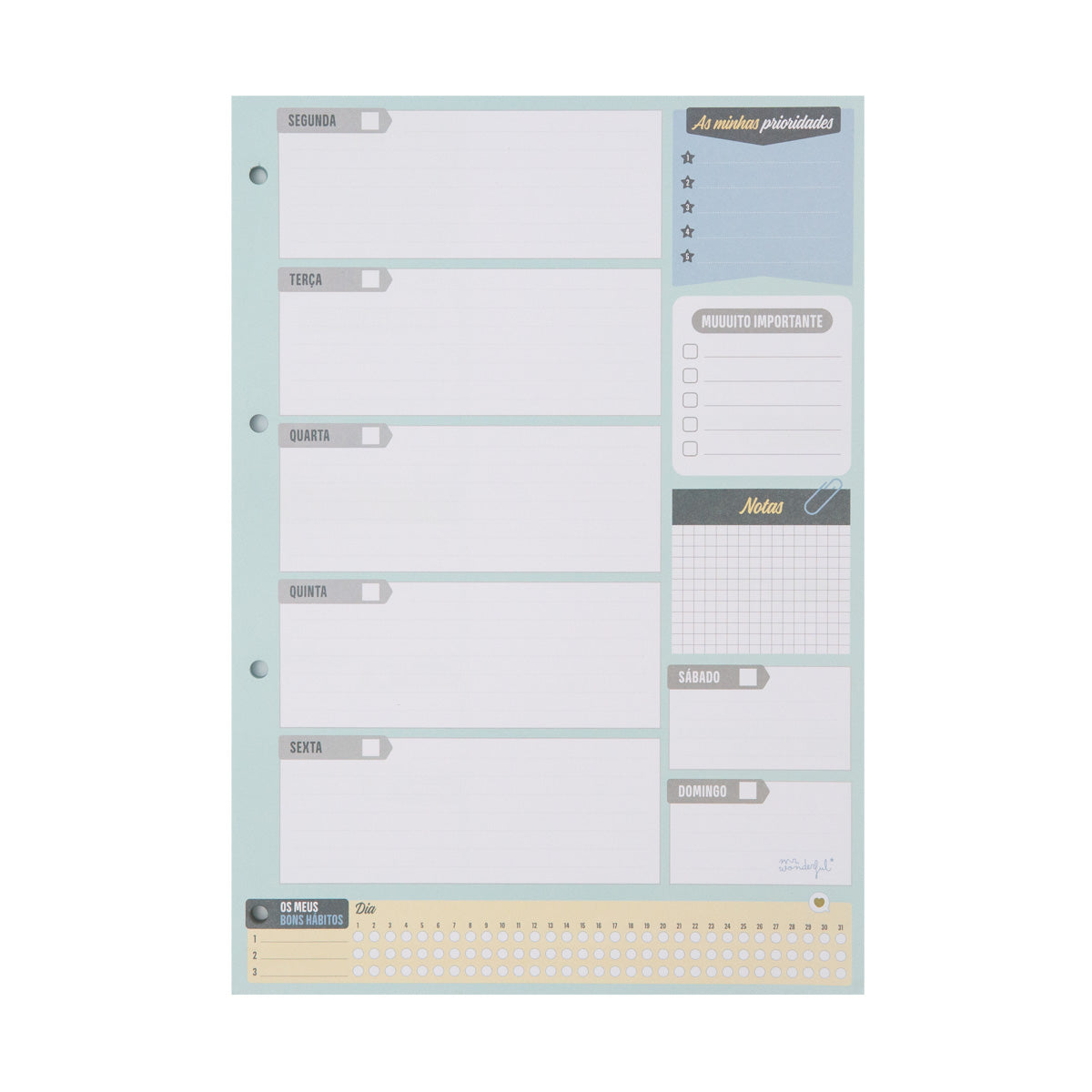 Organizador semanal - Começa por sonhar