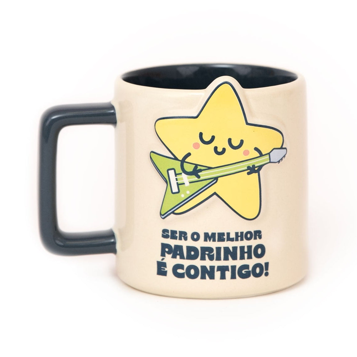 Caneca 3D estrela com mensagem em português para padrinhos - Ser o melhor padrinho é contigo!
