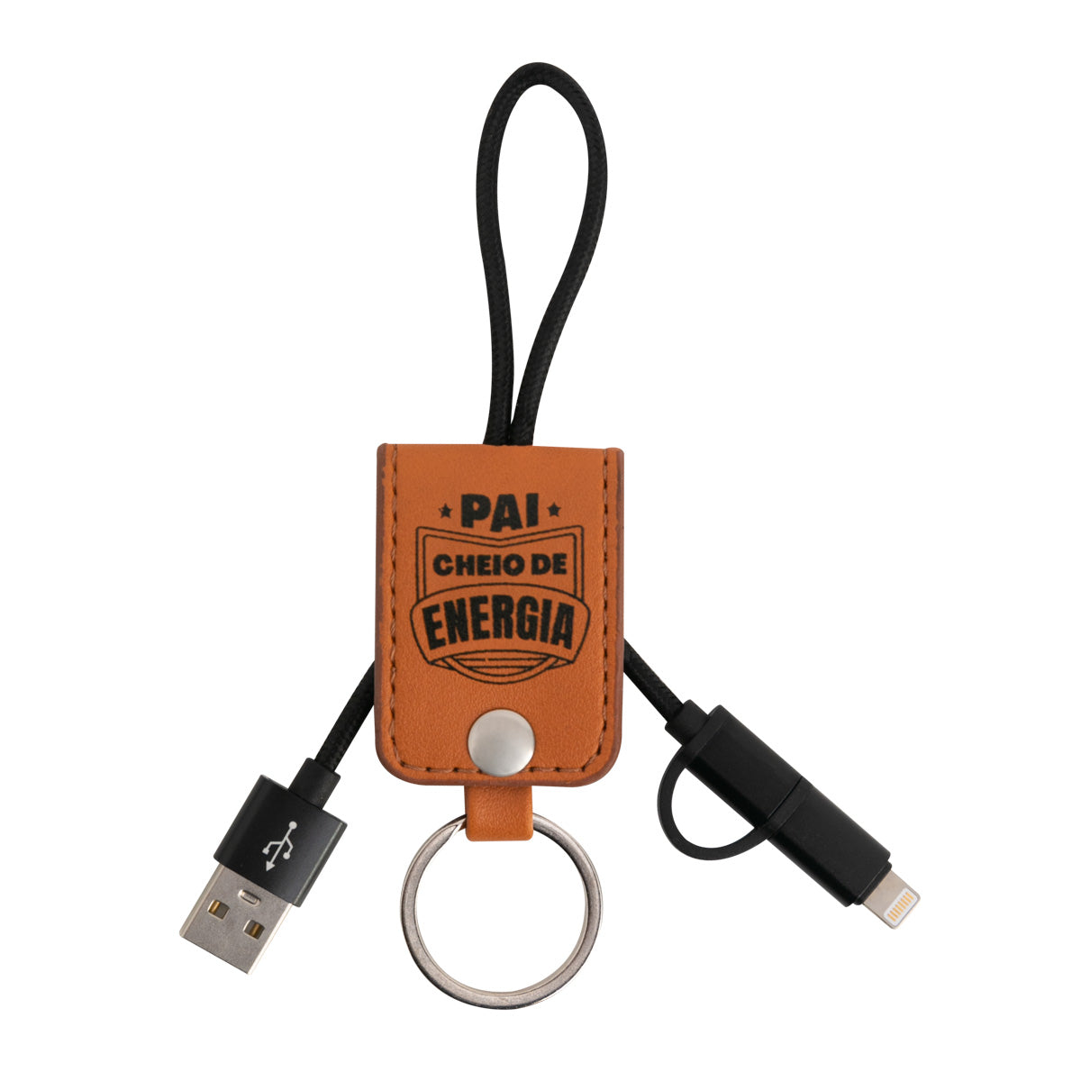 Porta-chaves com mensagem para pais e com carregador para telemóvel - Pai cheio de energia