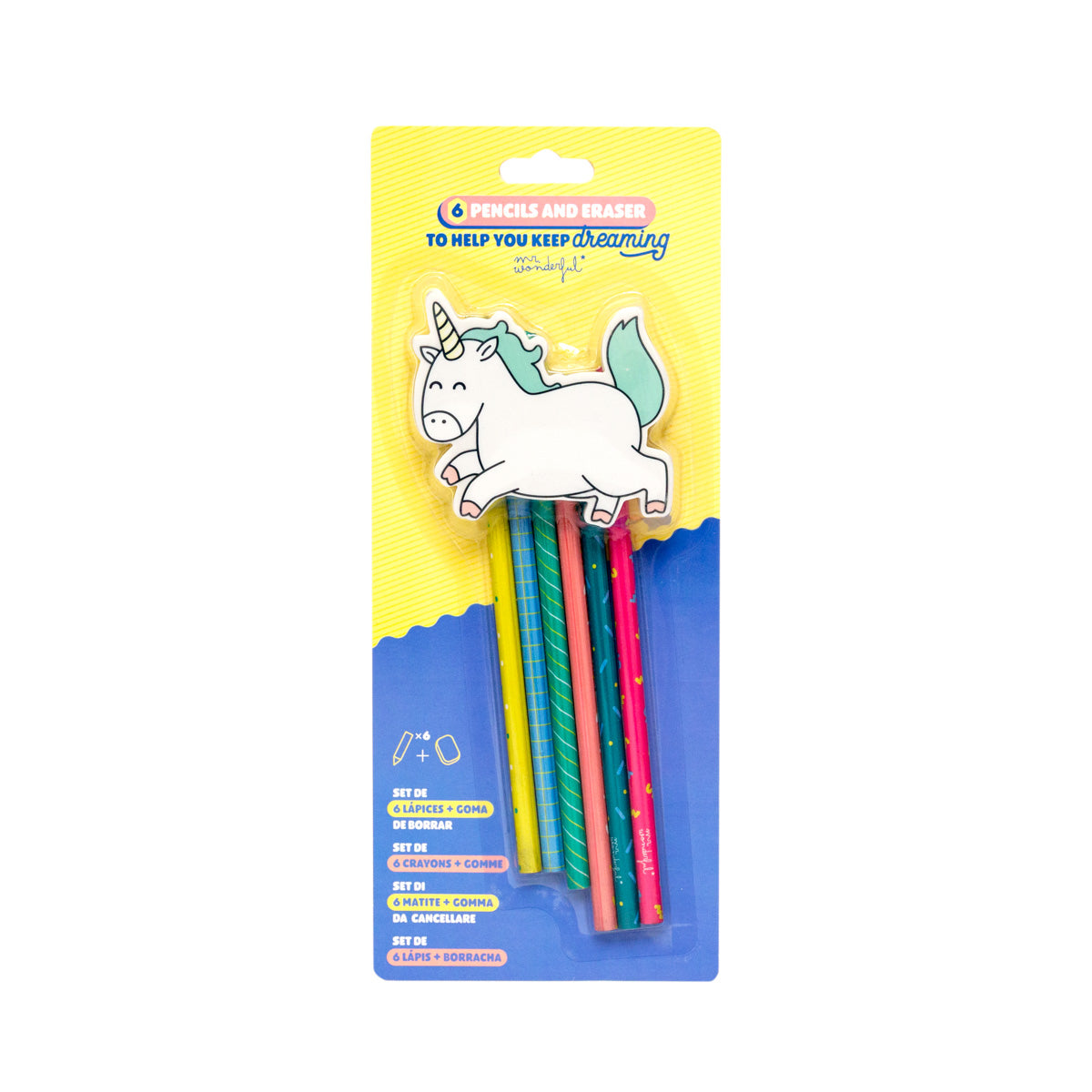 6 pencils and eraser to help you keep dreaming - Unicorn
