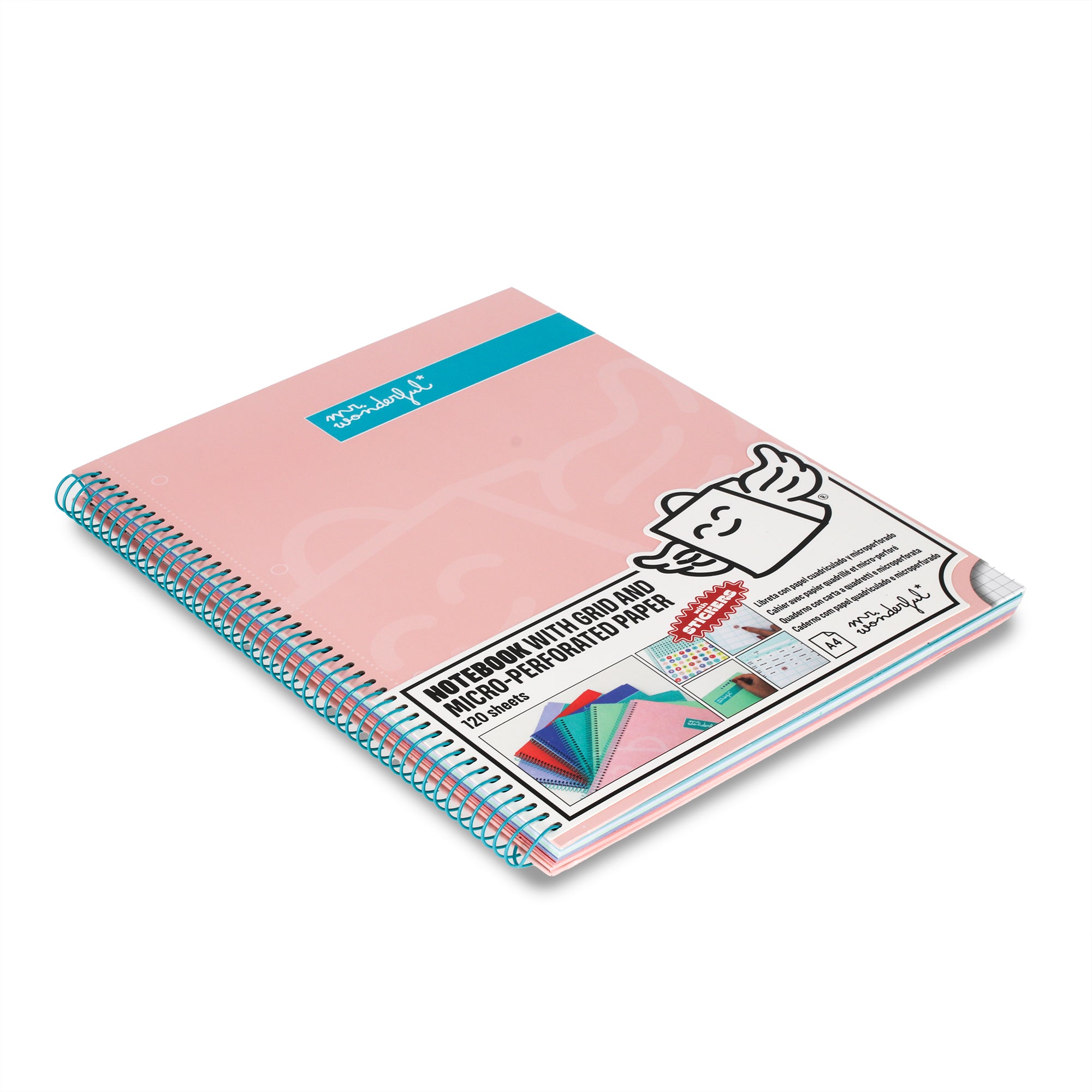 Libreta A4 rosa 120 sheets - Grid paper and micro-perforated